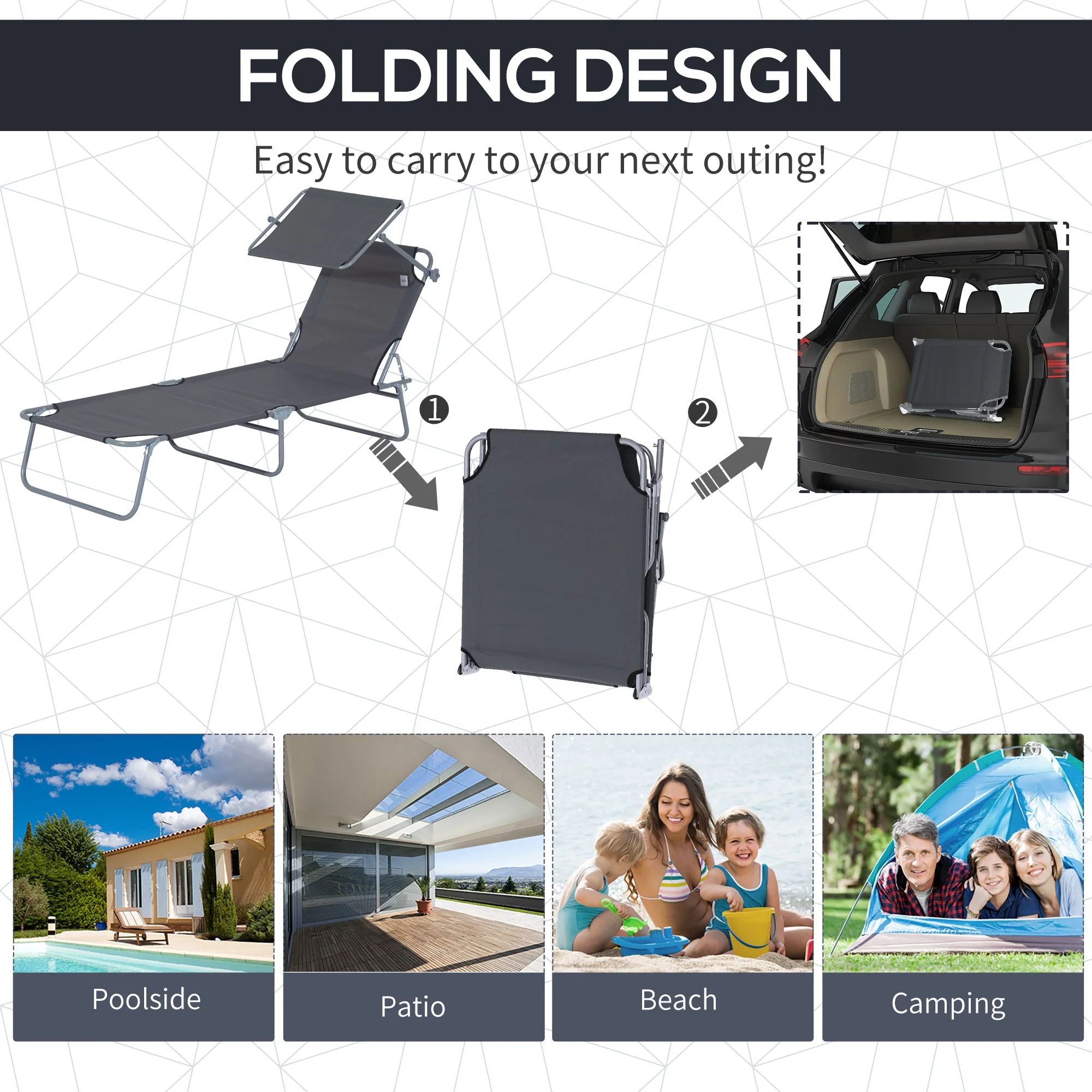 Outsunny Adjustable Lounger Seat with Sun Shade-Grey - Image 7