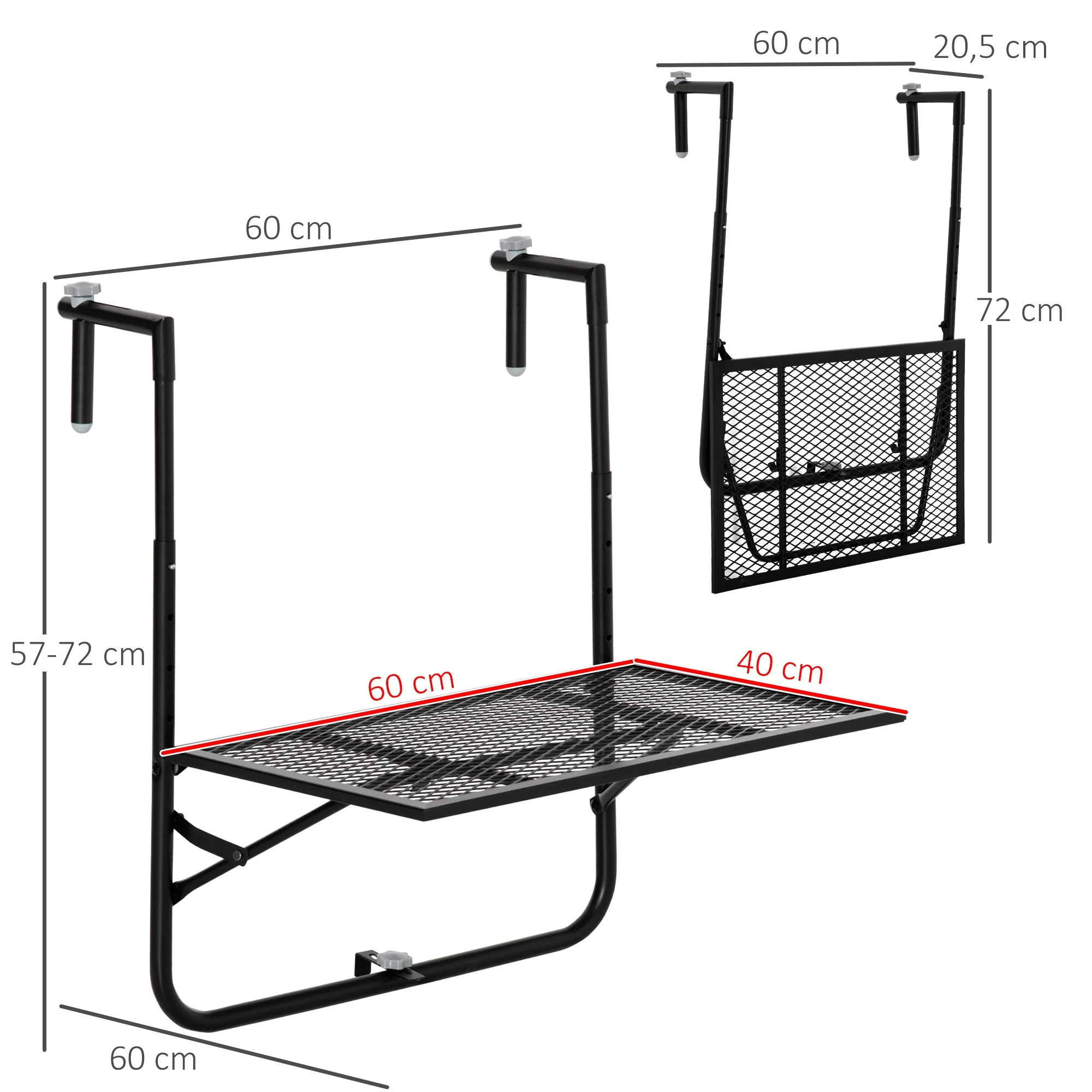 Balcony Hanging Table Metal Wall Mount Desk Adjustable Folding Balcony Deck Table For Patio And Garden Black - Image 3