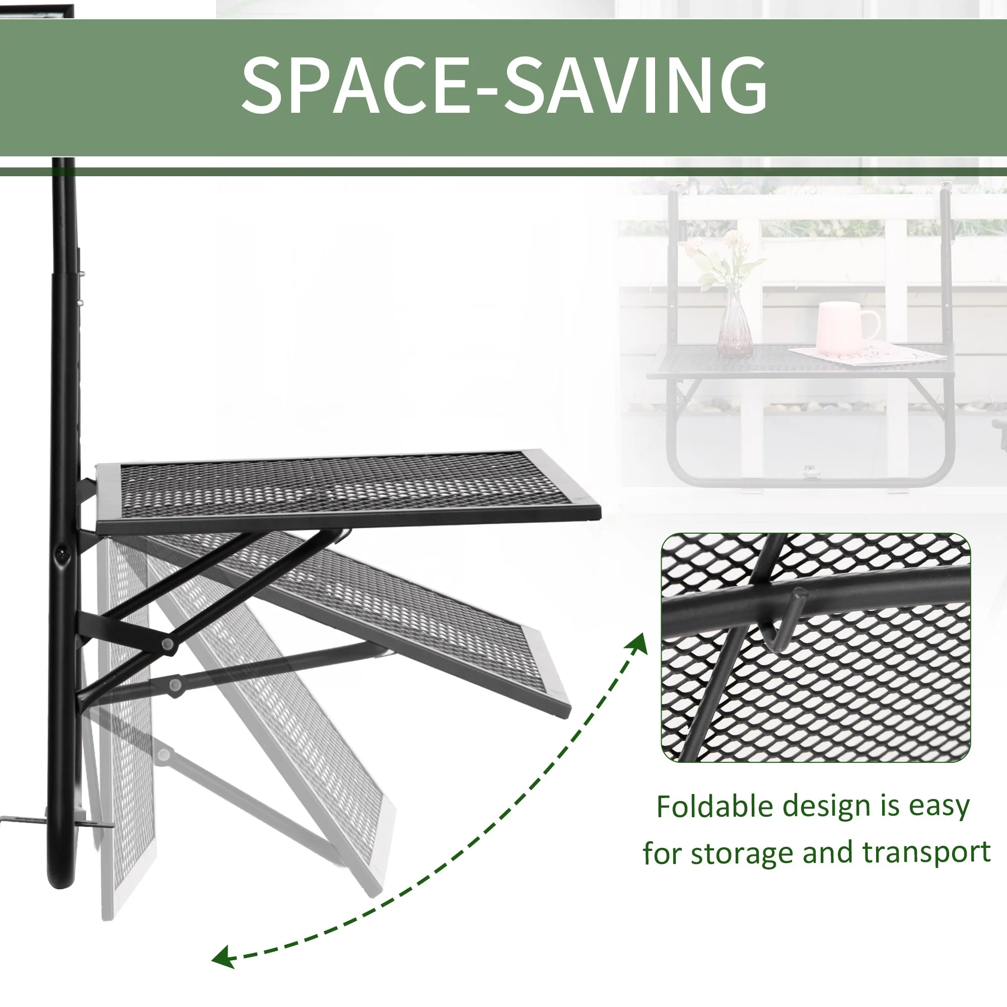 Balcony Hanging Table Metal Wall Mount Desk Adjustable Folding Balcony Deck Table For Patio And Garden Black - Image 5