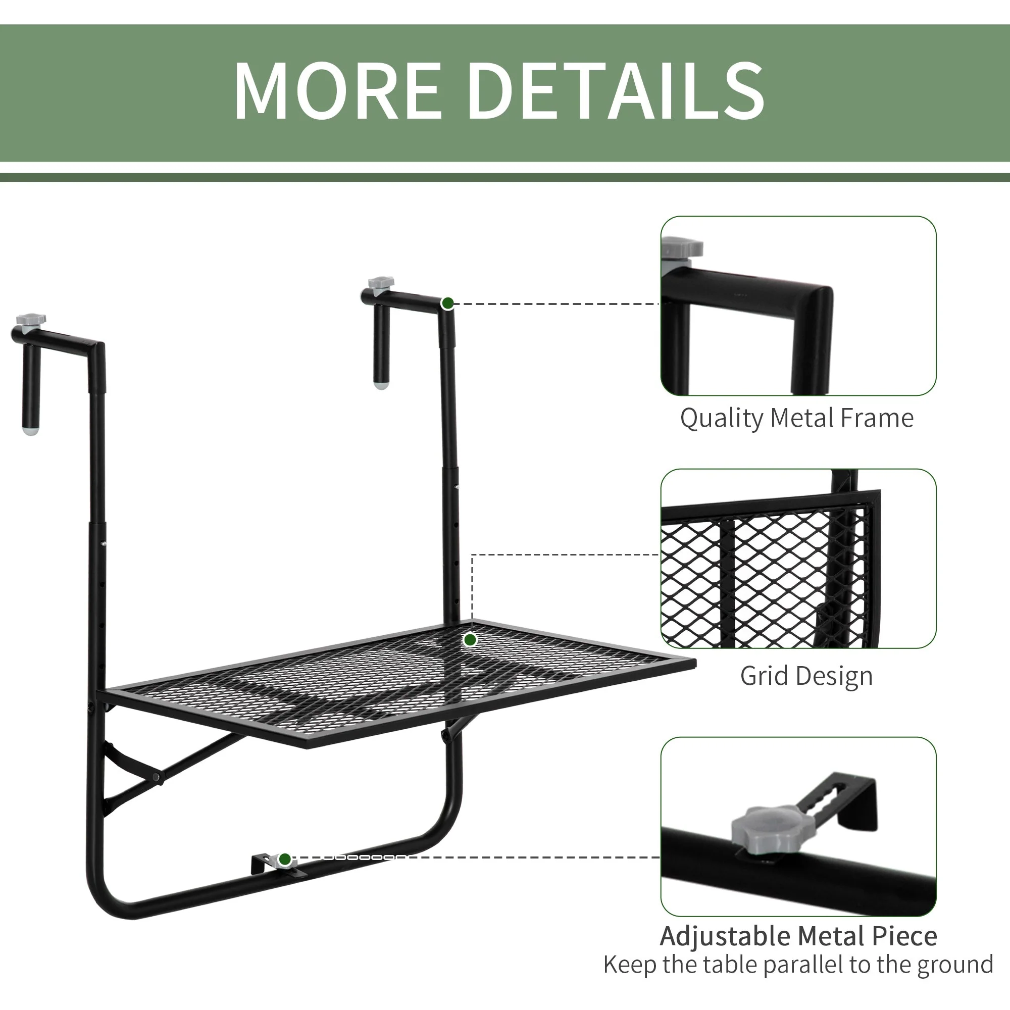 Balcony Hanging Table Metal Wall Mount Desk Adjustable Folding Balcony Deck Table For Patio And Garden Black - Image 6