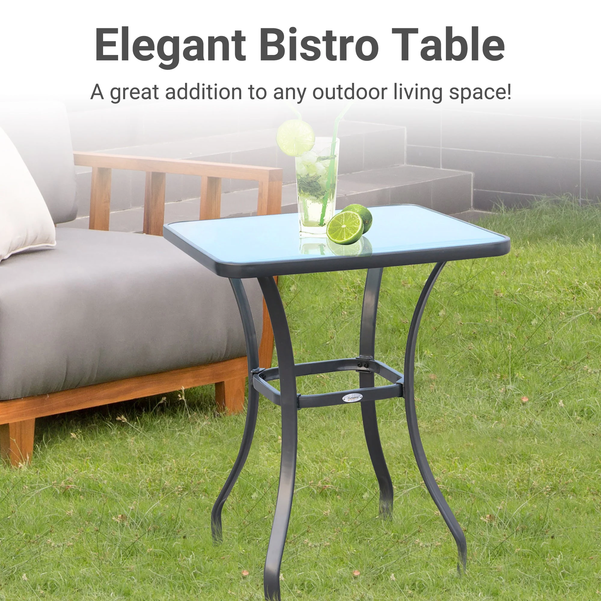 Outsunny Bar Table Bistro Square Glass Dining Kitchen Breakfast Pub Party Metal Garden Caf Coffee Table Patio - Image 4