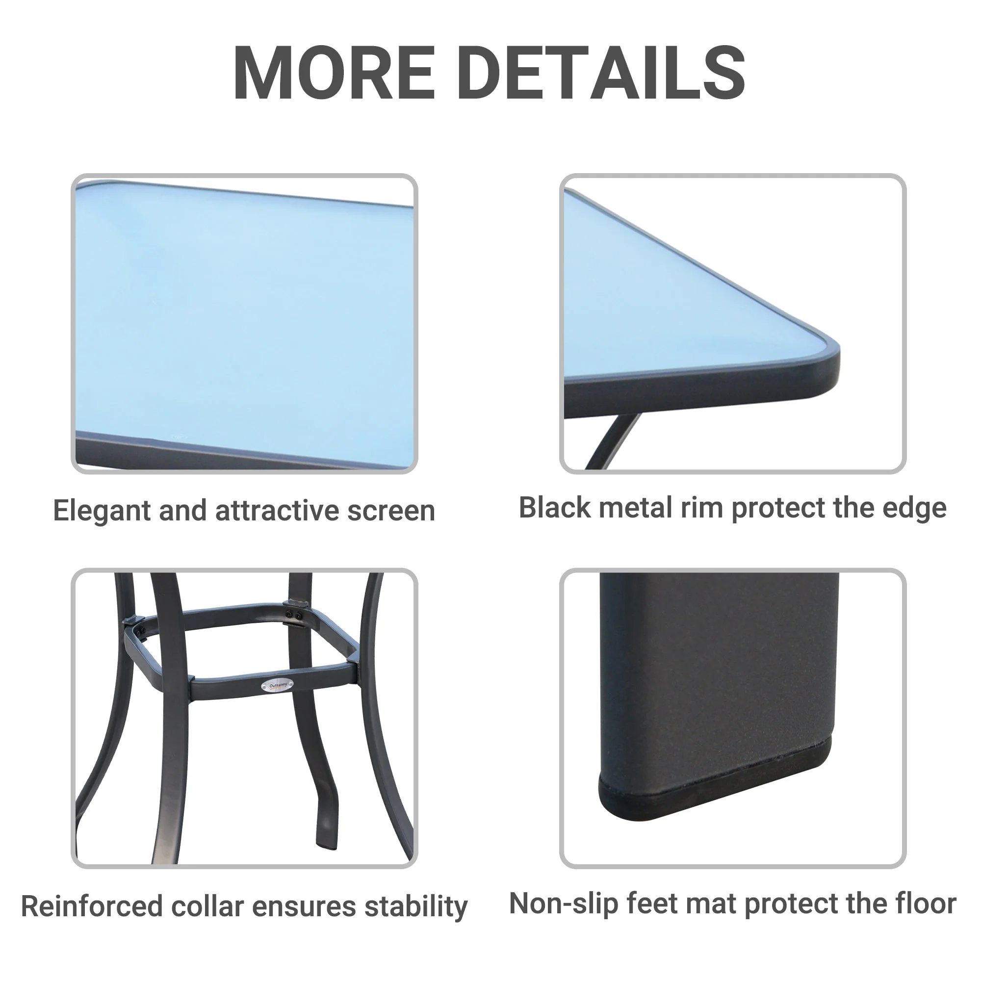 Outsunny Bar Table Bistro Square Glass Dining Kitchen Breakfast Pub Party Metal Garden Caf Coffee Table Patio - Image 6