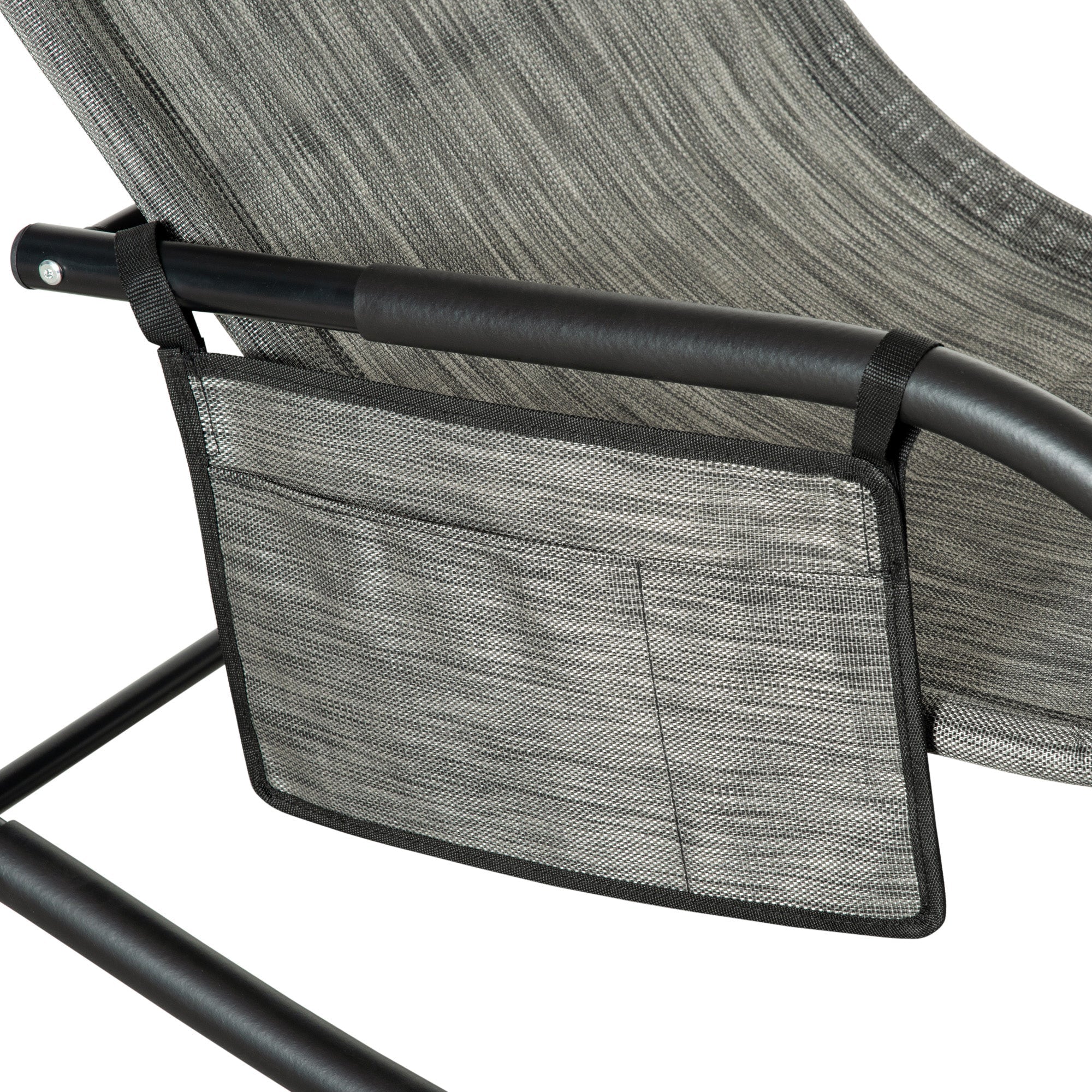 Outsunny Breathable Mesh Rocking Chair Patio Rocker Lounge For Indoor & Outdoor Recliner Seat W/ Removable Headrest For Garden And Patio Dark Grey - Image 9