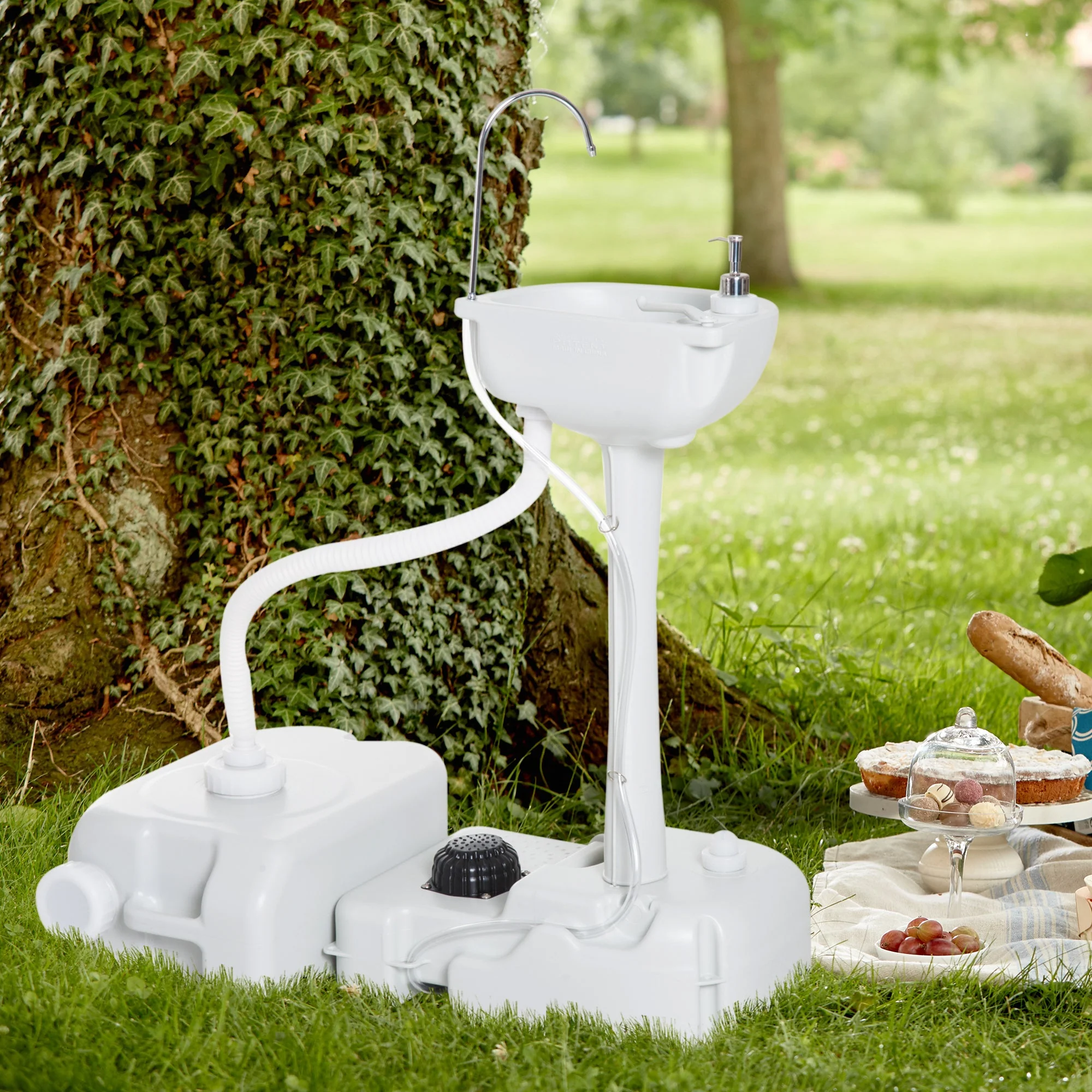 Outsunny Camping Portable Hand Wash Sink Basin W/ 17L Water Tank And 24L Drainage Equipment With Sanitizer Station Hdpe - Image 2