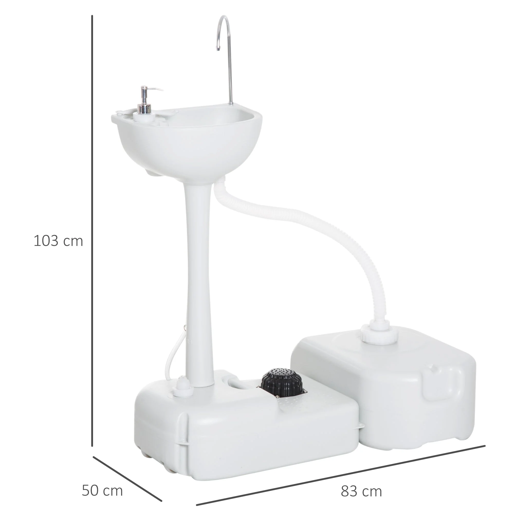Outsunny Camping Portable Hand Wash Sink Basin W/ 17L Water Tank And 24L Drainage Equipment With Sanitizer Station Hdpe - Image 3