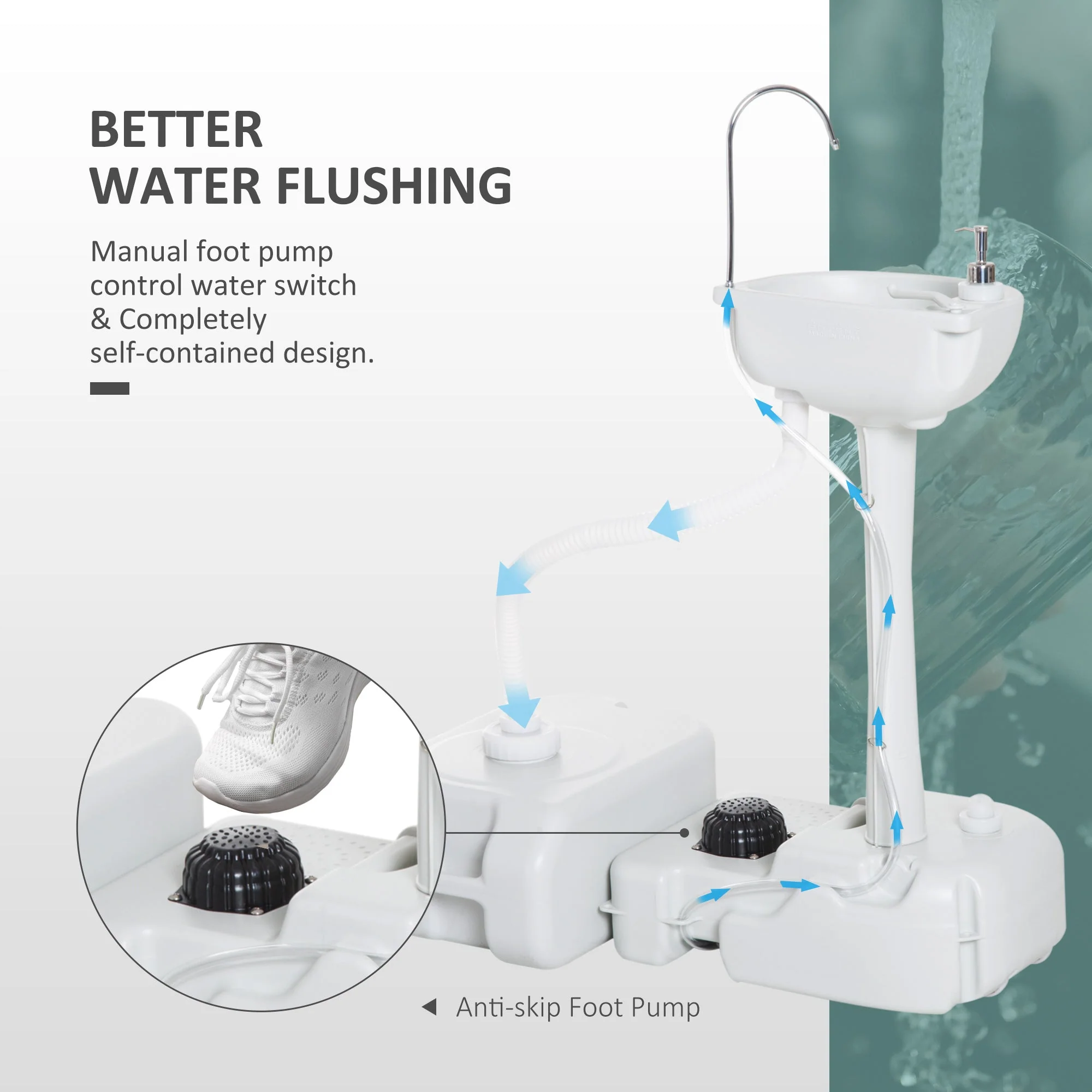 Outsunny Camping Portable Hand Wash Sink Basin W/ 17L Water Tank And 24L Drainage Equipment With Sanitizer Station Hdpe - Image 4