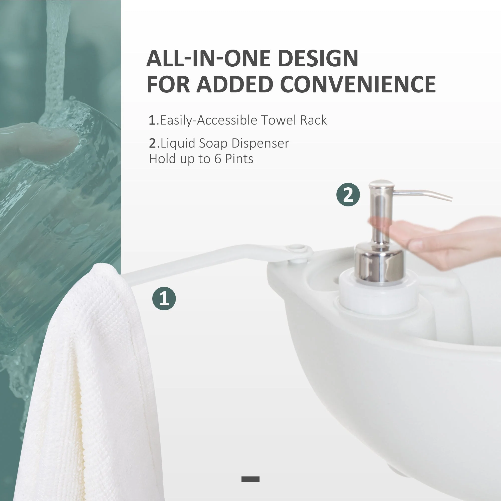 Outsunny Camping Portable Hand Wash Sink Basin W/ 17L Water Tank And 24L Drainage Equipment With Sanitizer Station Hdpe - Image 5