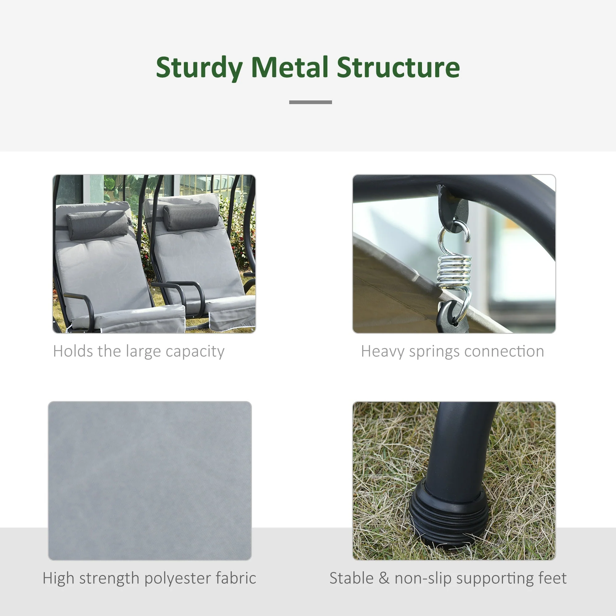 Outsunny Canopy Swing 2 Separate Relax Chairs With Handrails And Removable Canopy Grey - Image 7