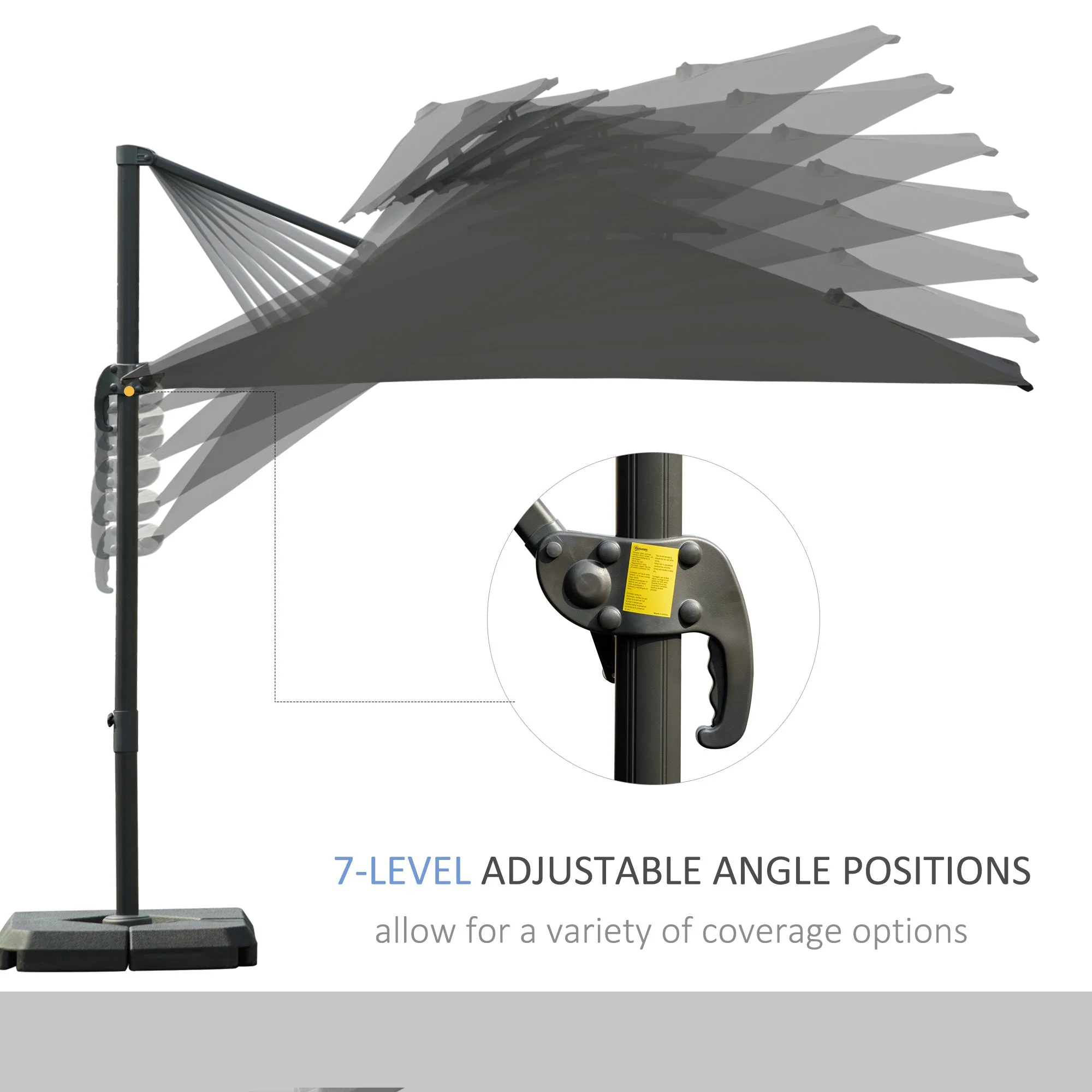 Outsunny Cantilever Parasol 360 Degree Rotation Angle Adjustment Outdoor Market Garden Umbrella - Dark Grey - Image 3