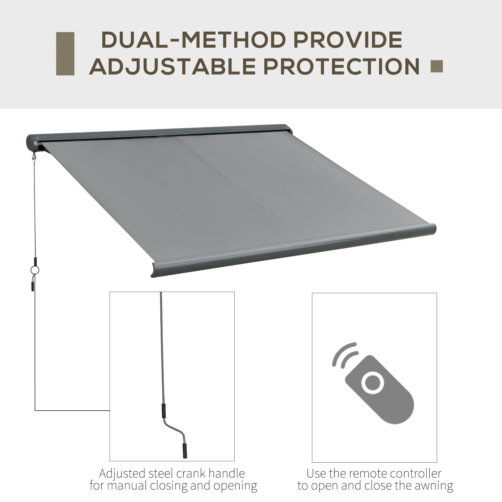 Outsunny Cassette Electric Manual Awning Door Window Retractable Canopy w/ R/C & LED 300W x 0-250D cm - Image 3