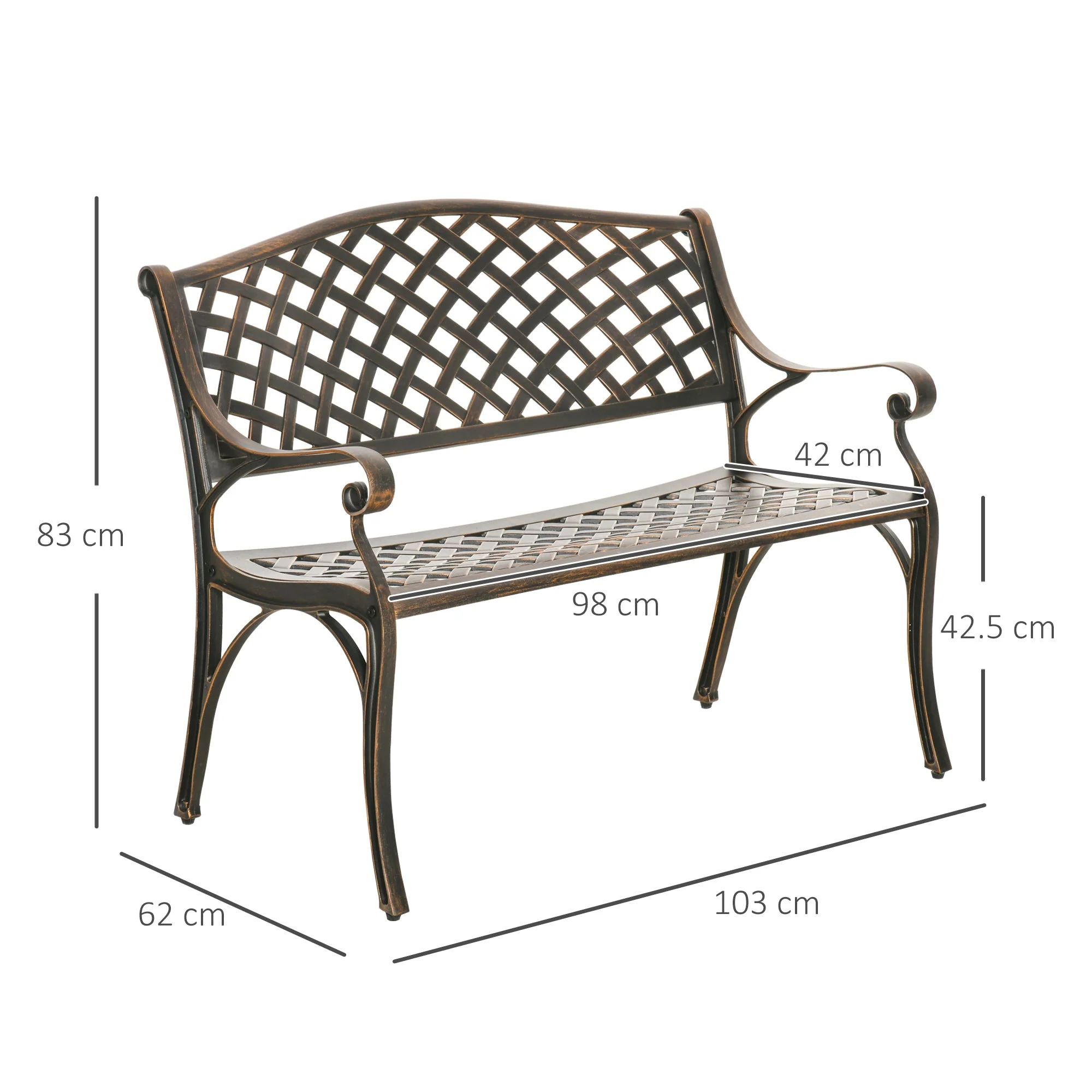 Outsunny Cast Aluminium Outdoor Garden Bench 2 Seater Antique Patio Loveseat - Image 2