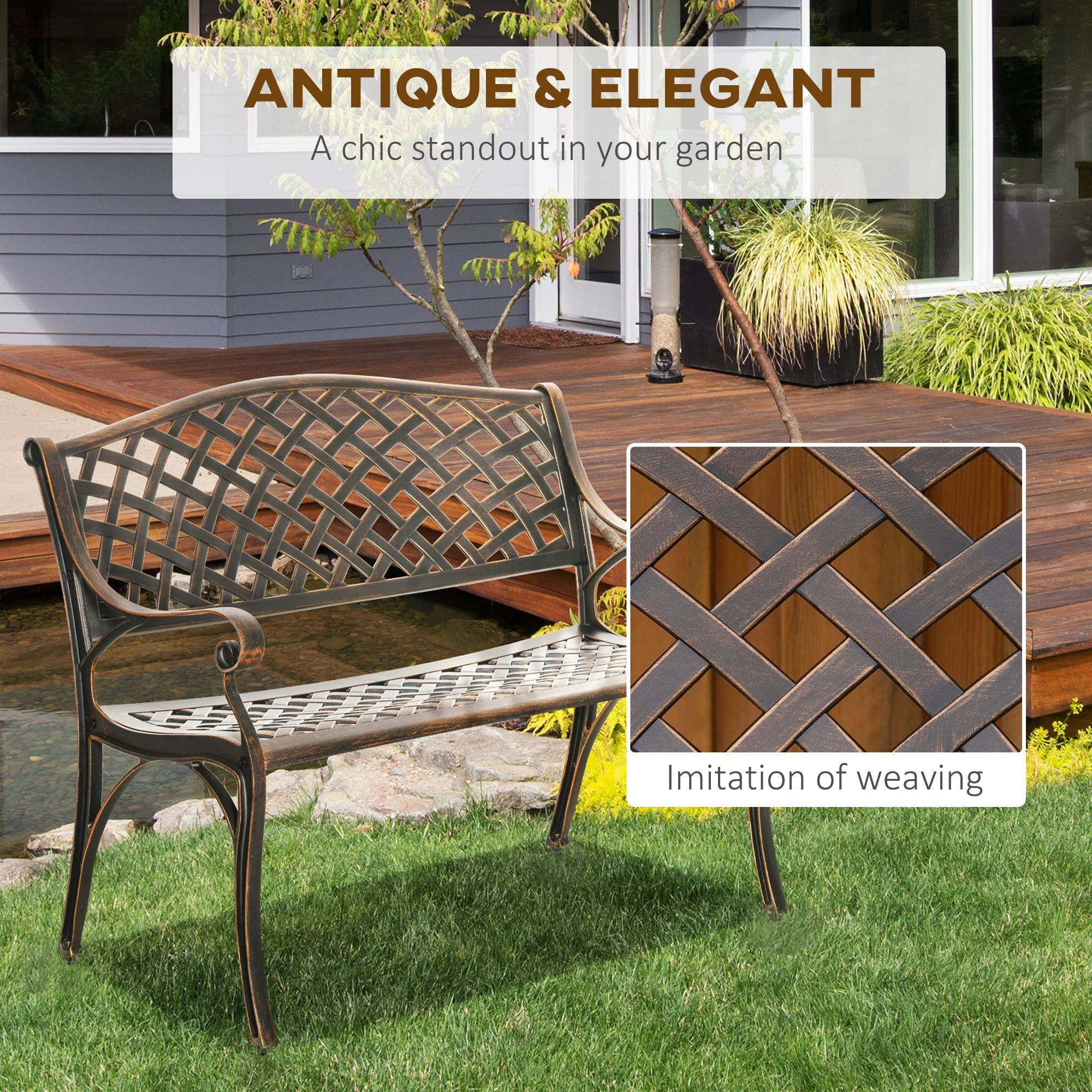 Outsunny Cast Aluminium Outdoor Garden Bench 2 Seater Antique Patio Loveseat - Image 3