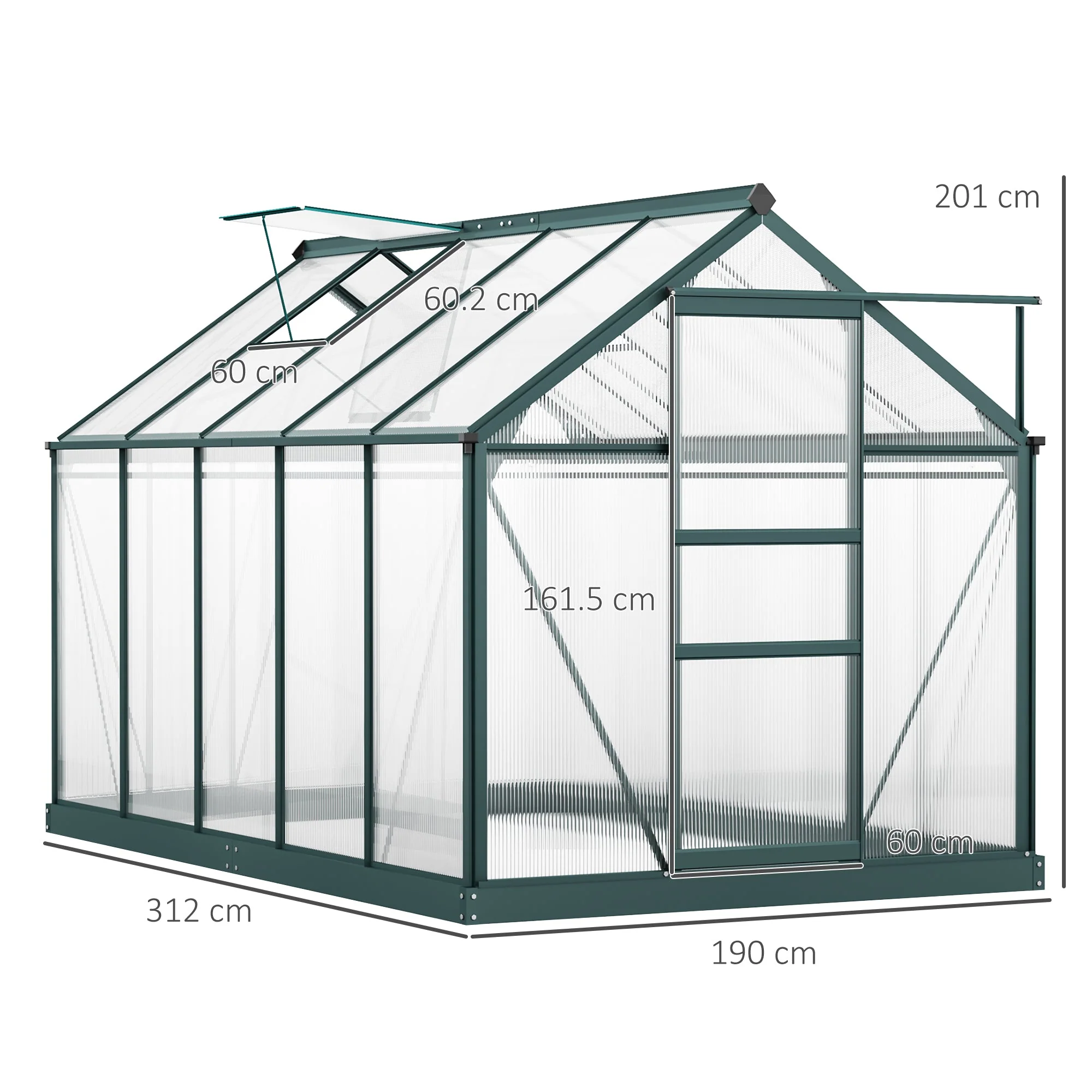 Outsunny Clear Polycarbonate Greenhouse Large Walk-In Green House Garden Plants Grow Galvanized Base Aluminium Frame W/ Slide Door (6 X 10Ft) - Image 3