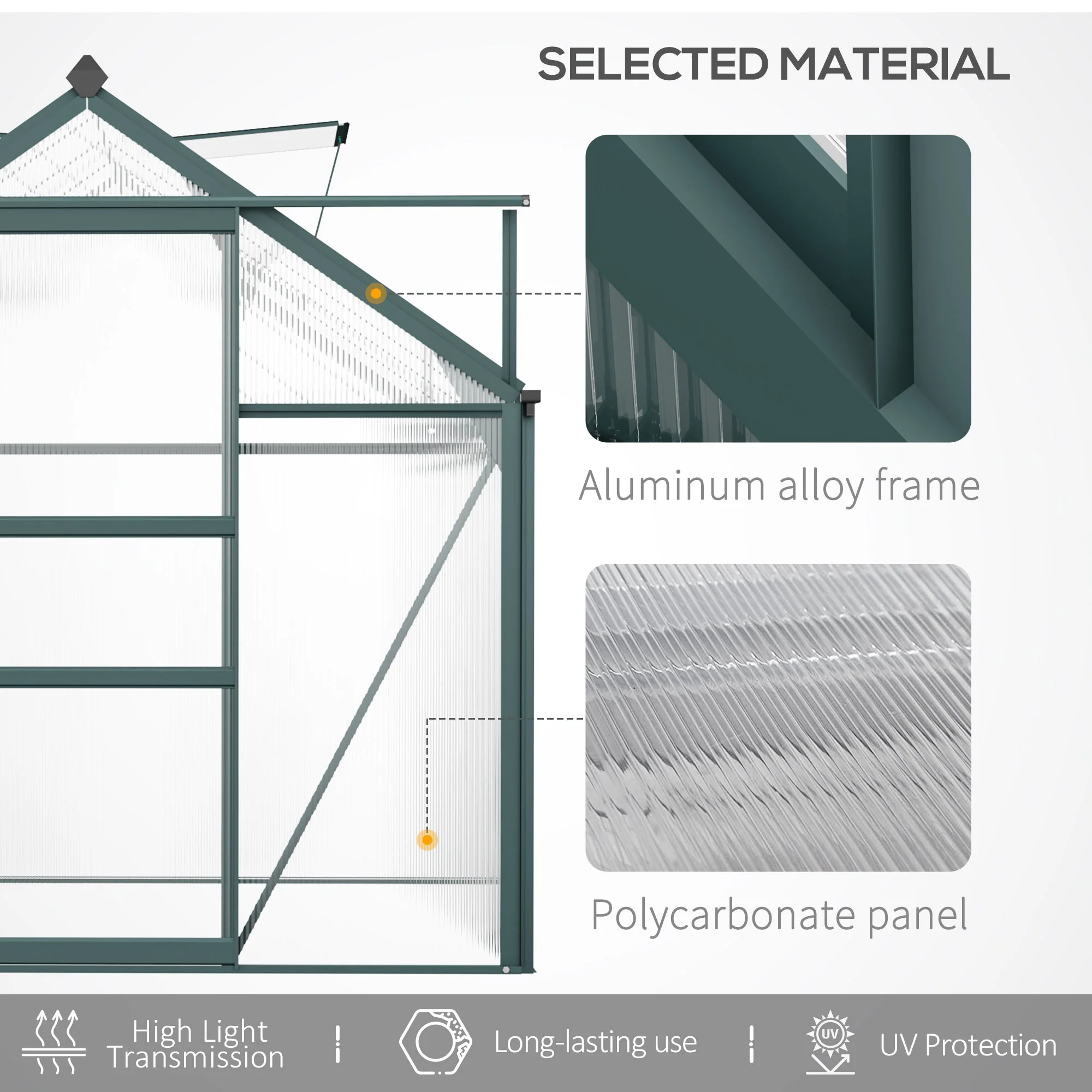 Outsunny Clear Polycarbonate Greenhouse Large Walk-In Green House Garden Plants Grow Galvanized Base Aluminium Frame W/ Slide Door (6 X 10Ft) - Image 5