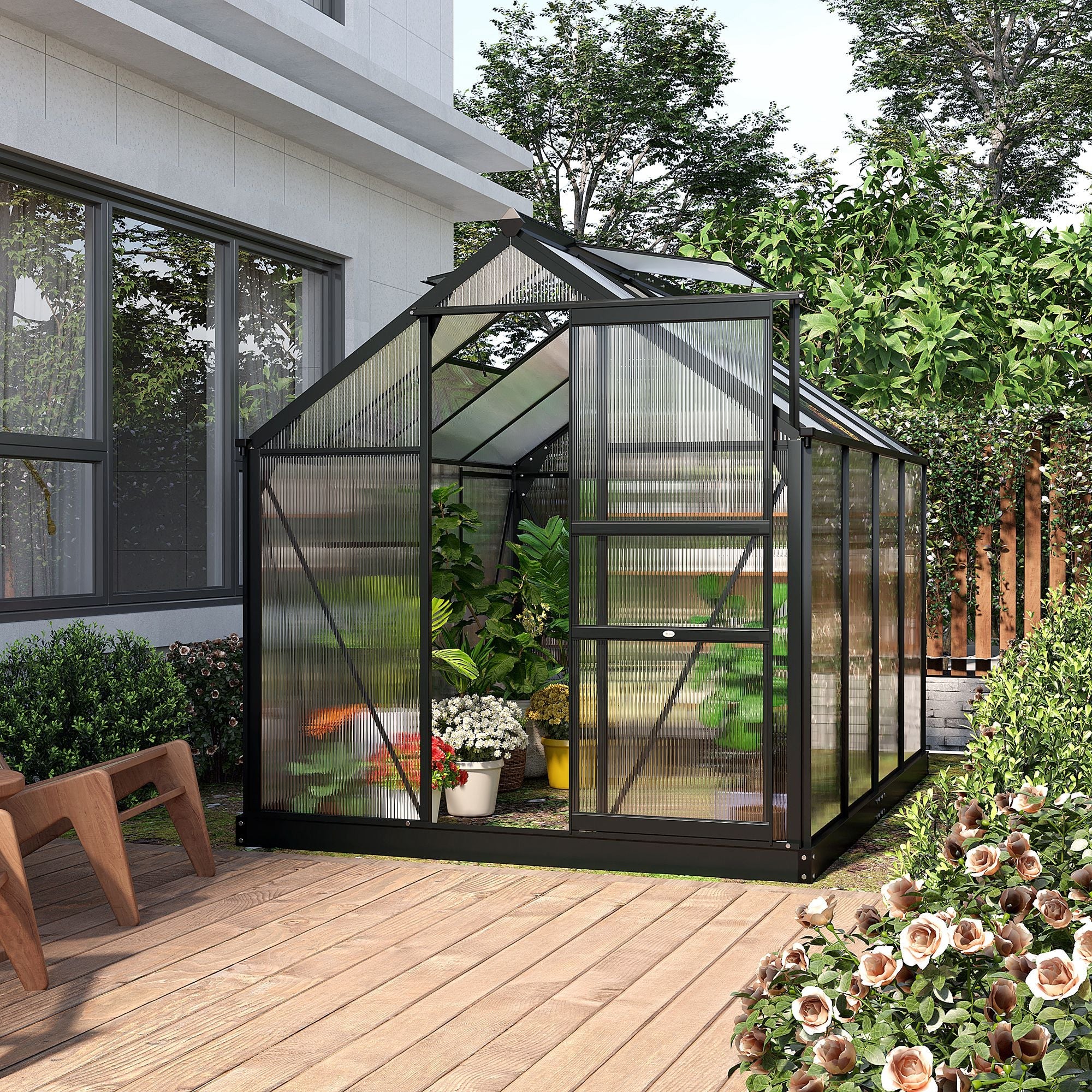 Clear Polycarbonate Greenhouse Large Walk-In Green House Garden Plants Grow Galvanized Base Aluminium Frame With Slide Door - Image 2