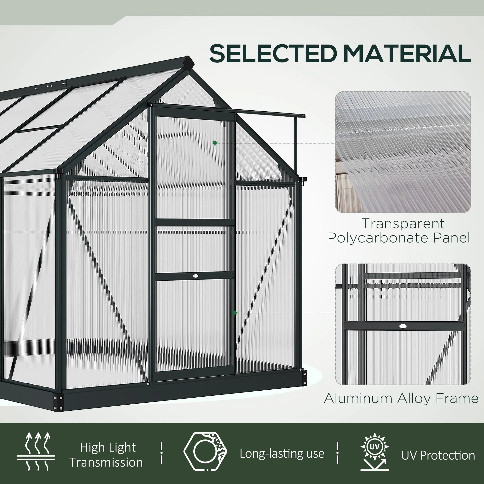 Clear Polycarbonate Greenhouse Large Walk-In Green House Garden Plants Grow Galvanized Base Aluminium Frame With Slide Door - Image 5