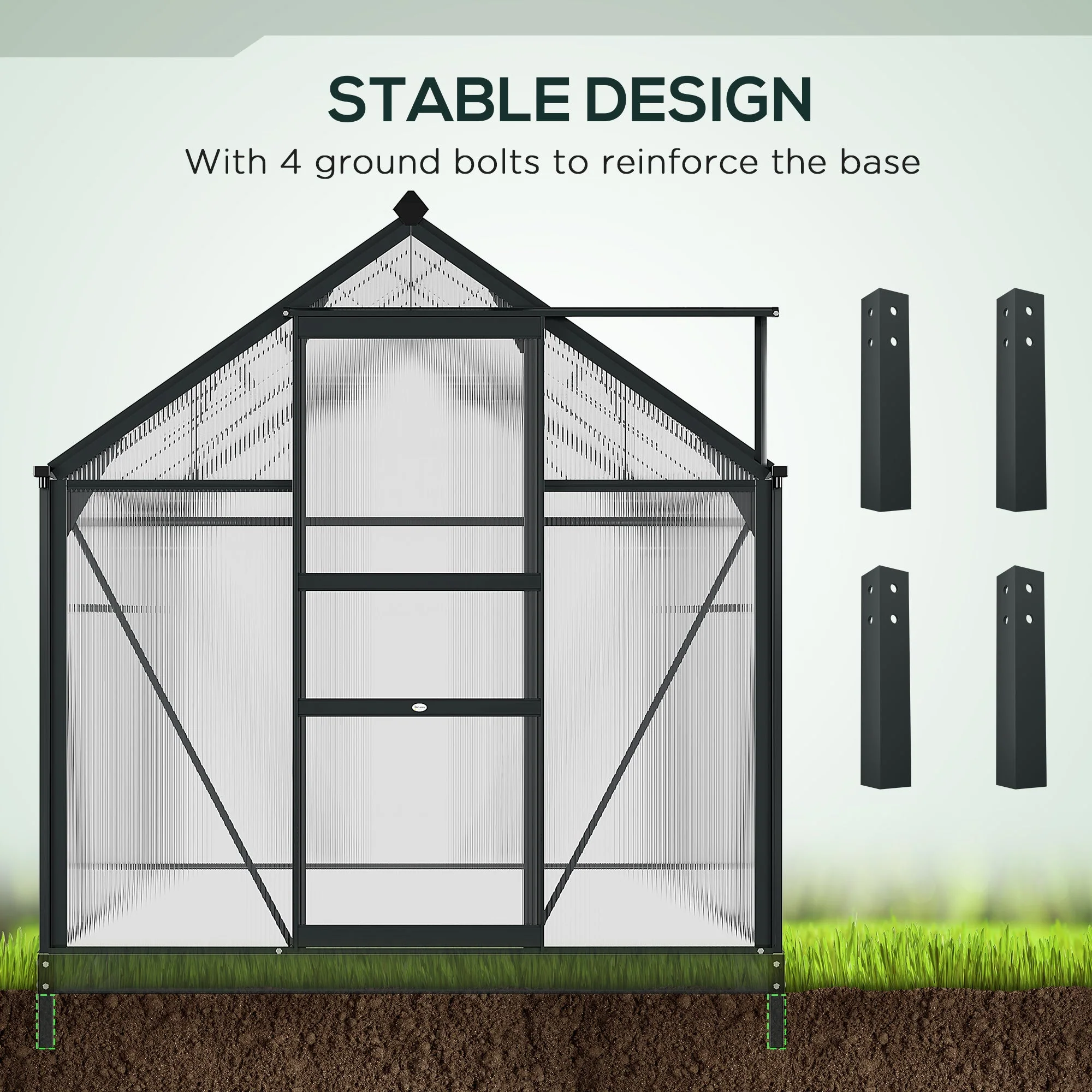 Clear Polycarbonate Greenhouse Large Walk-In Green House Garden Plants Grow Galvanized Base Aluminium Frame With Slide Door - Image 6