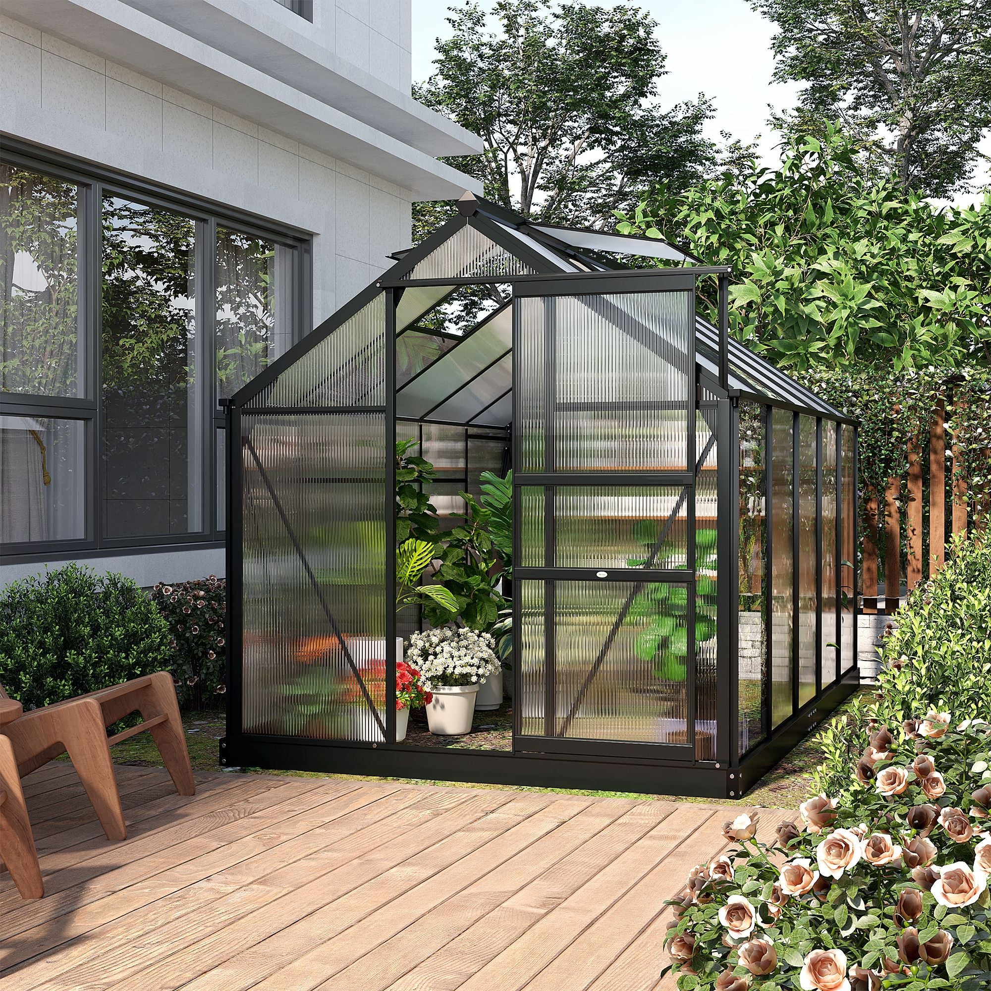 Clear Polycarbonate Greenhouse Large Walk-In Green House Garden Plants Grow Galvanized Base Aluminium Frame With Slide Door - Image 2