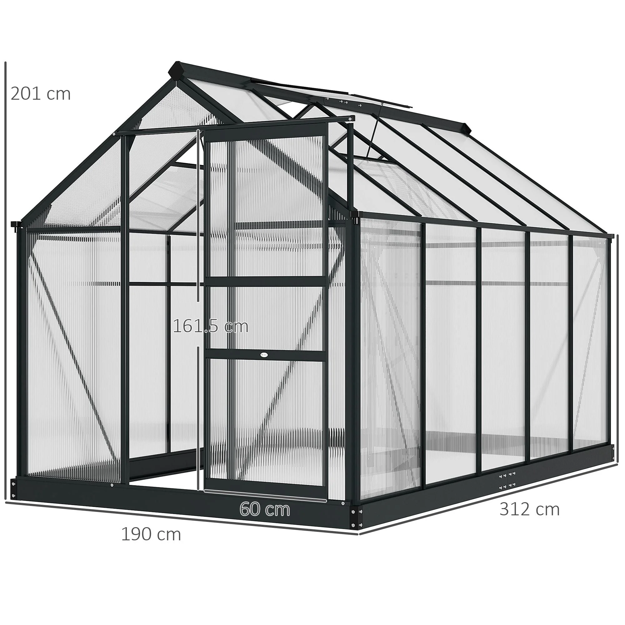 Clear Polycarbonate Greenhouse Large Walk-In Green House Garden Plants Grow Galvanized Base Aluminium Frame With Slide Door - Image 3