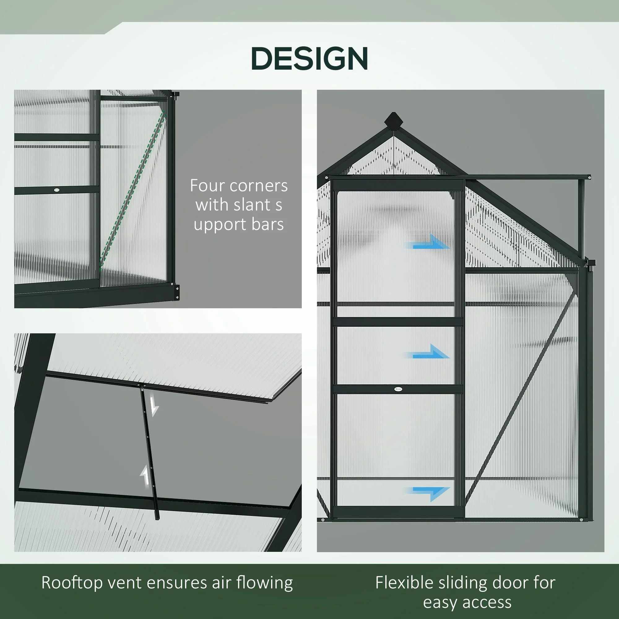 Clear Polycarbonate Greenhouse Large Walk-In Green House Garden Plants Grow Galvanized Base Aluminium Frame With Slide Door - Image 4