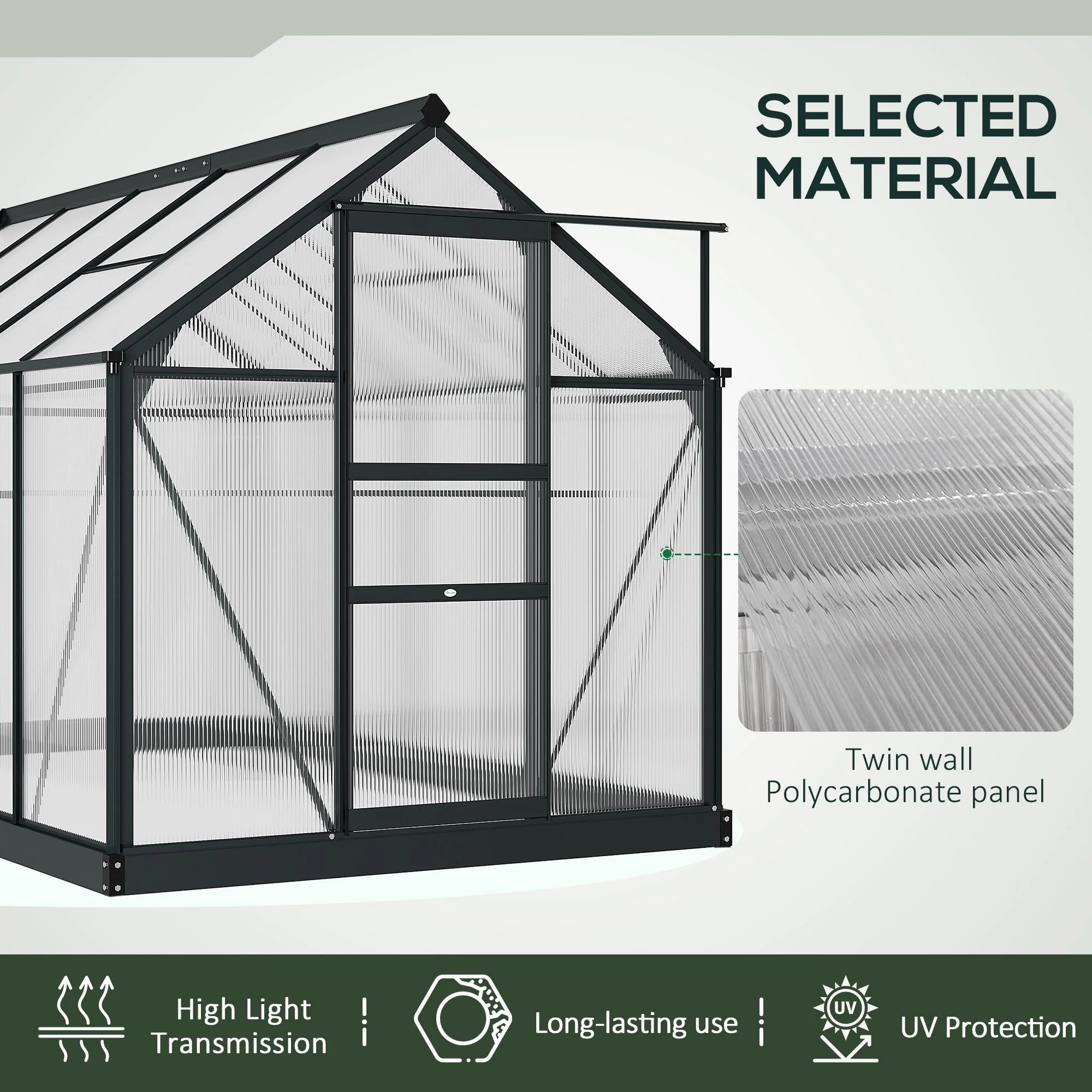 Clear Polycarbonate Greenhouse Large Walk-In Green House Garden Plants Grow Galvanized Base Aluminium Frame With Slide Door - Image 5