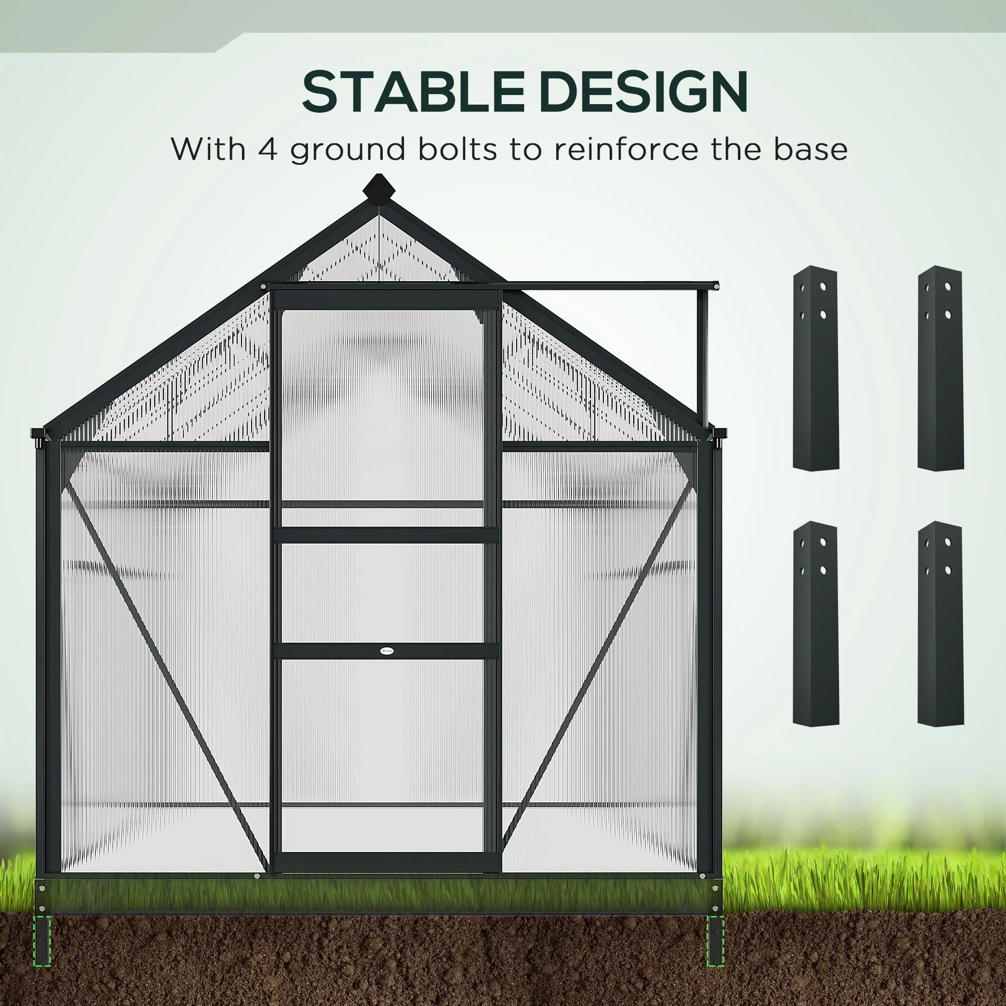 Clear Polycarbonate Greenhouse Large Walk-In Green House Garden Plants Grow Galvanized Base Aluminium Frame With Slide Door - Image 6