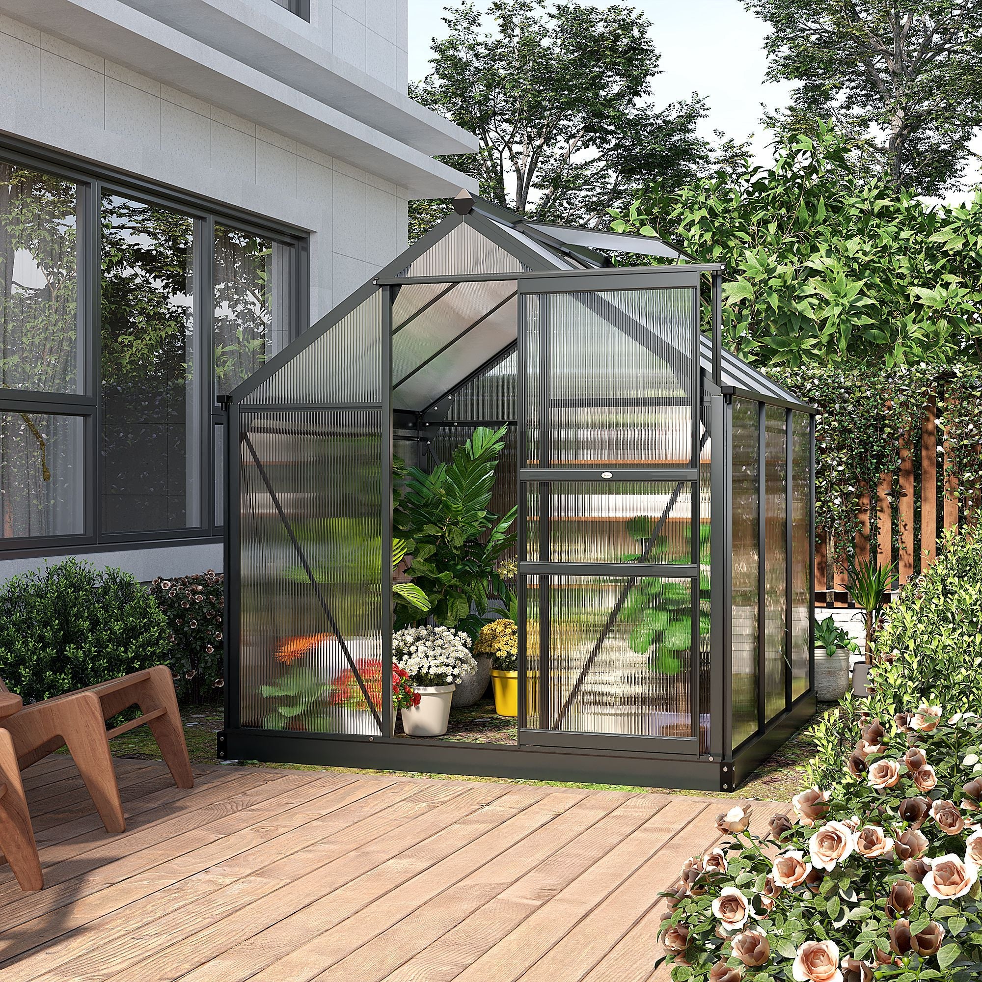 Outsunny Clear Polycarbonate Greenhouse Large Walk-In Green House Garden Plants Grow Galvanized Base Aluminium Frame With Slide Door - Image 2