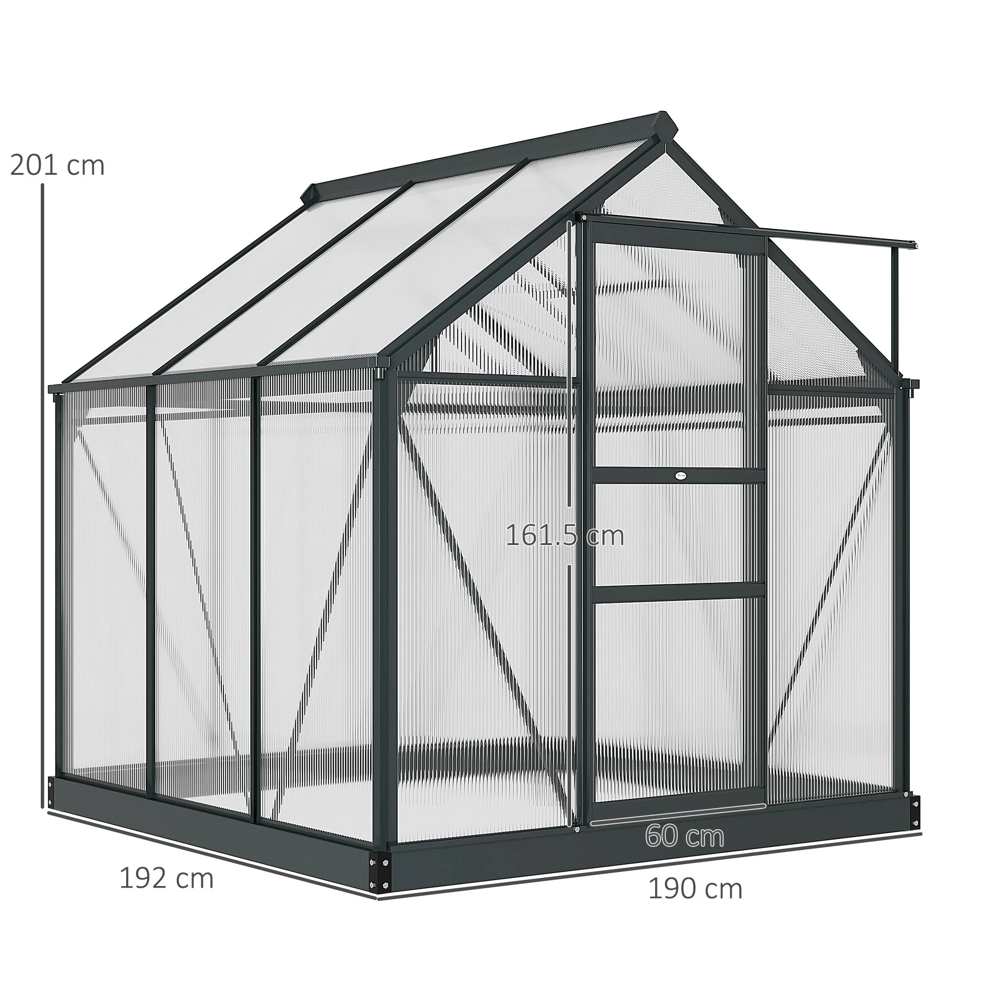Outsunny Clear Polycarbonate Greenhouse Large Walk-In Green House Garden Plants Grow Galvanized Base Aluminium Frame With Slide Door - Image 3