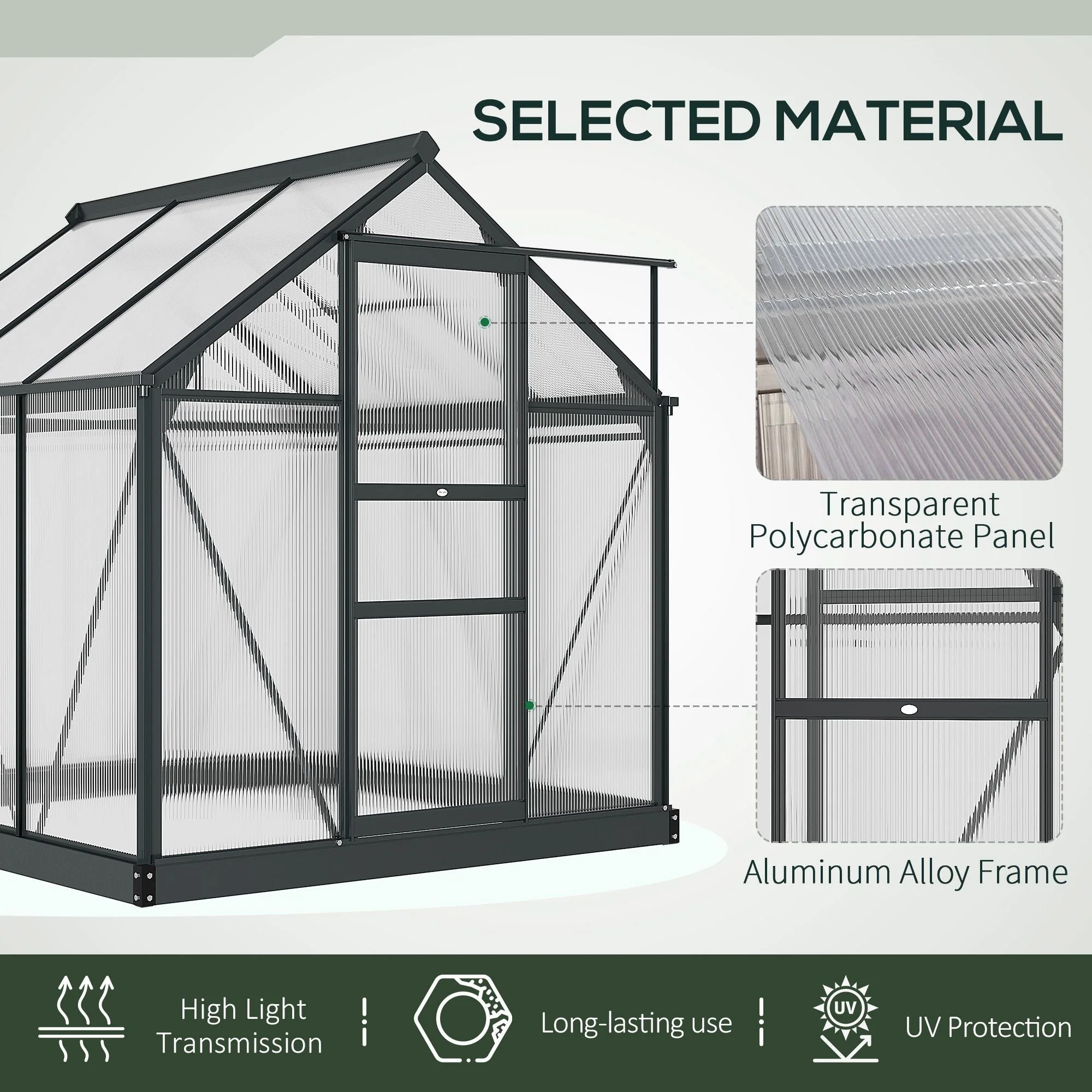 Outsunny Clear Polycarbonate Greenhouse Large Walk-In Green House Garden Plants Grow Galvanized Base Aluminium Frame With Slide Door - Image 5
