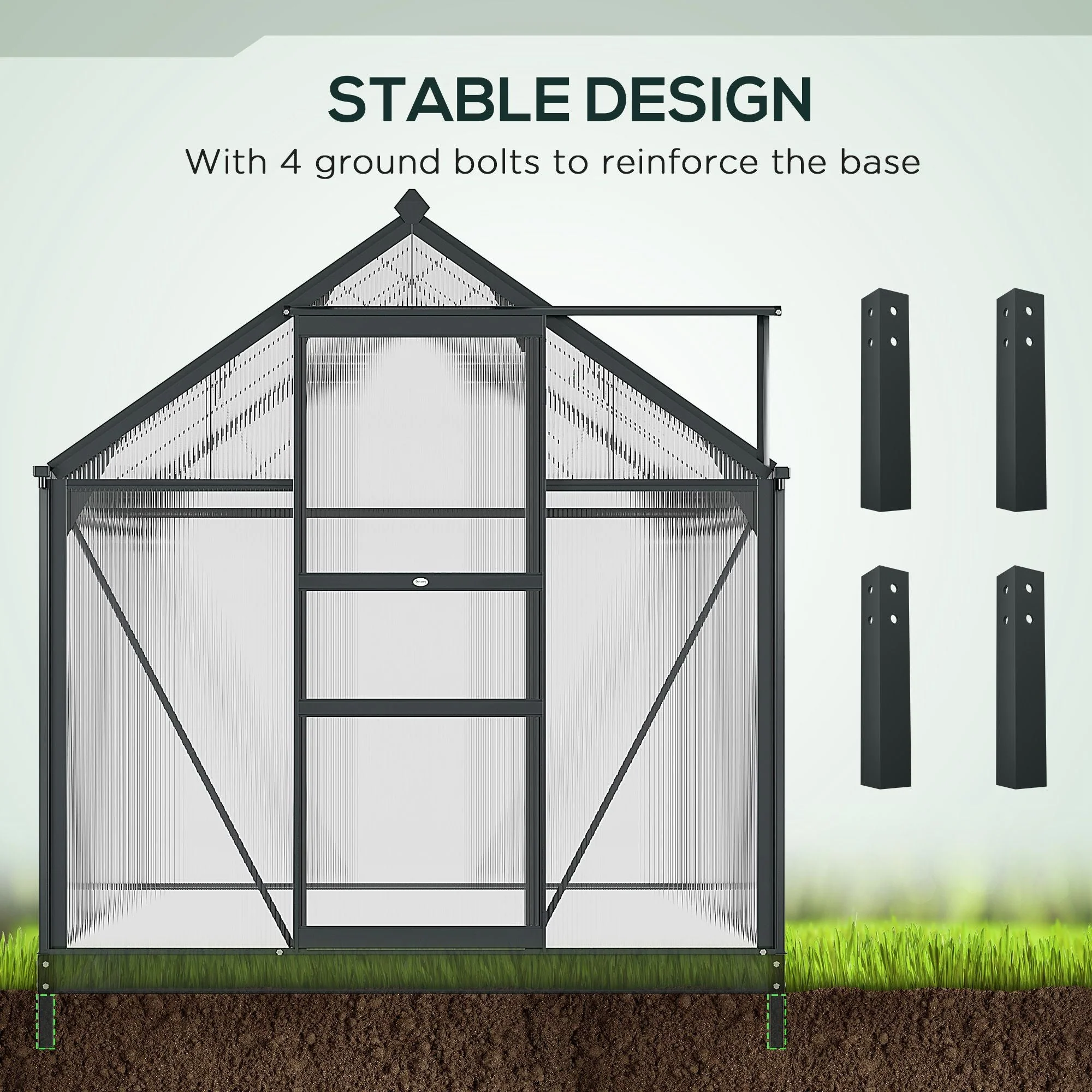 Outsunny Clear Polycarbonate Greenhouse Large Walk-In Green House Garden Plants Grow Galvanized Base Aluminium Frame With Slide Door - Image 6