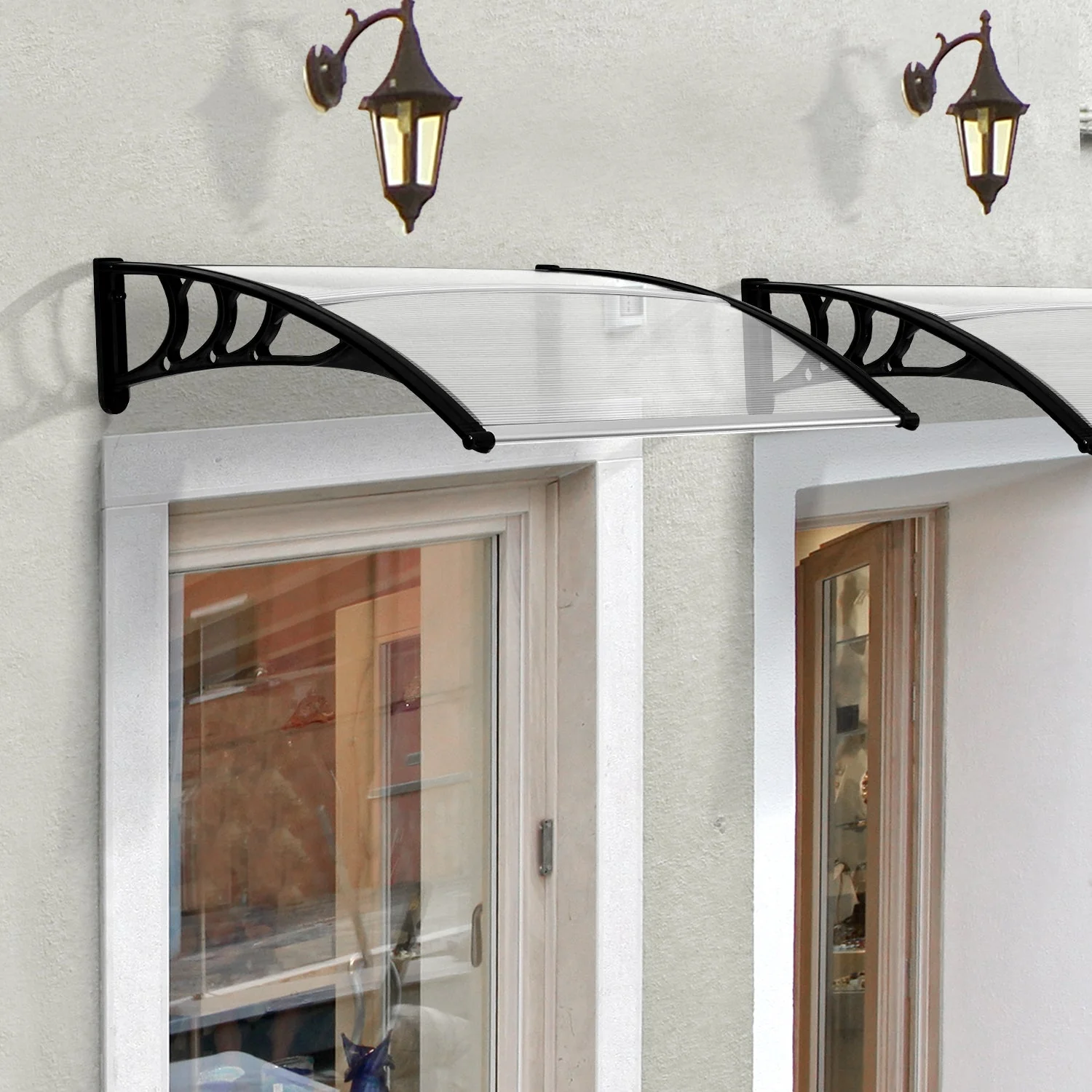 Outsunny Curved Window Door Canopy Aluminium Rigid Plastic Polycarbonate Fixed Outdoor Awning Modern Design Uv Water Rain Resist 120 X 75cm White - Image 2