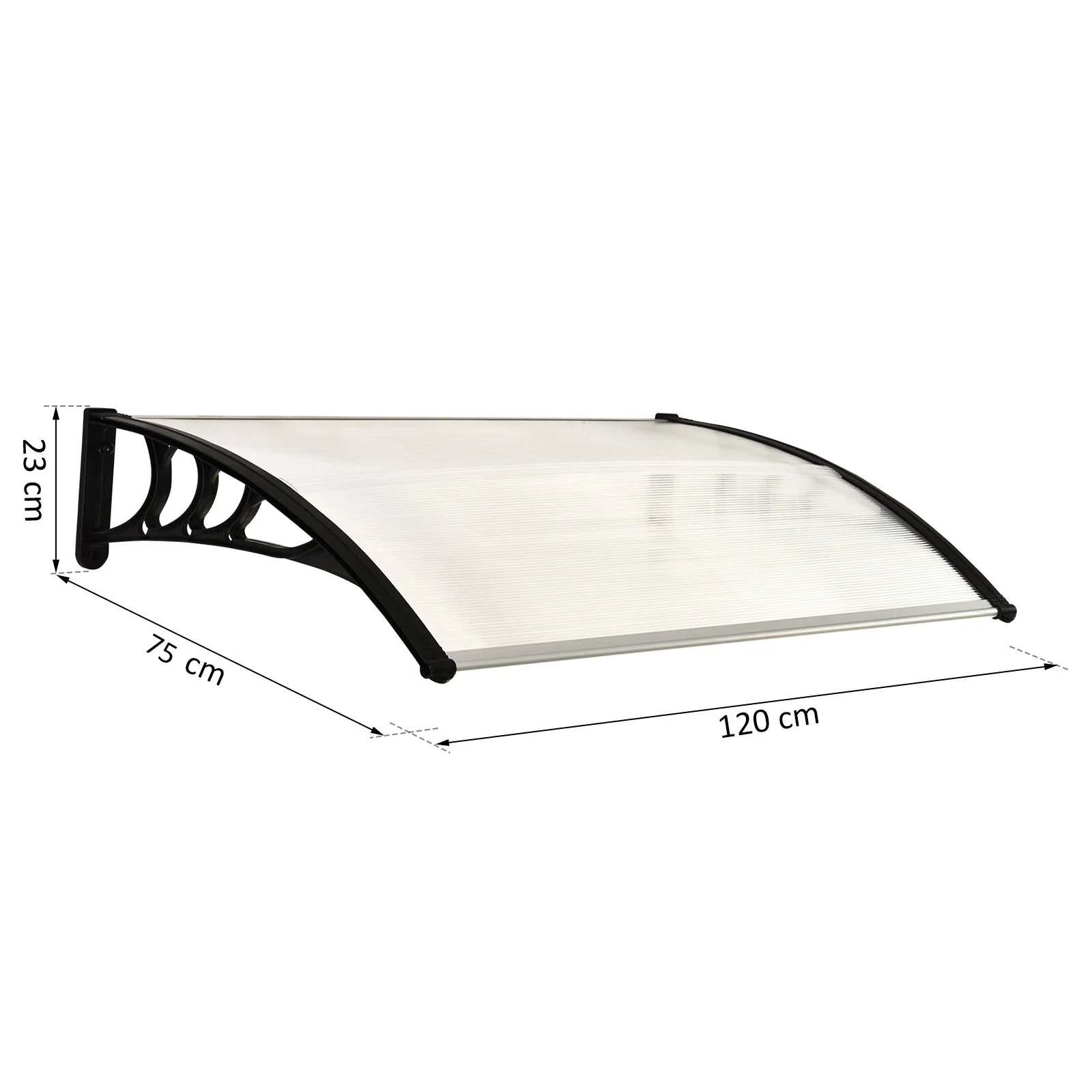 Outsunny Curved Window Door Canopy Aluminium Rigid Plastic Polycarbonate Fixed Outdoor Awning Modern Design Uv Water Rain Resist 120 X 75cm White - Image 3