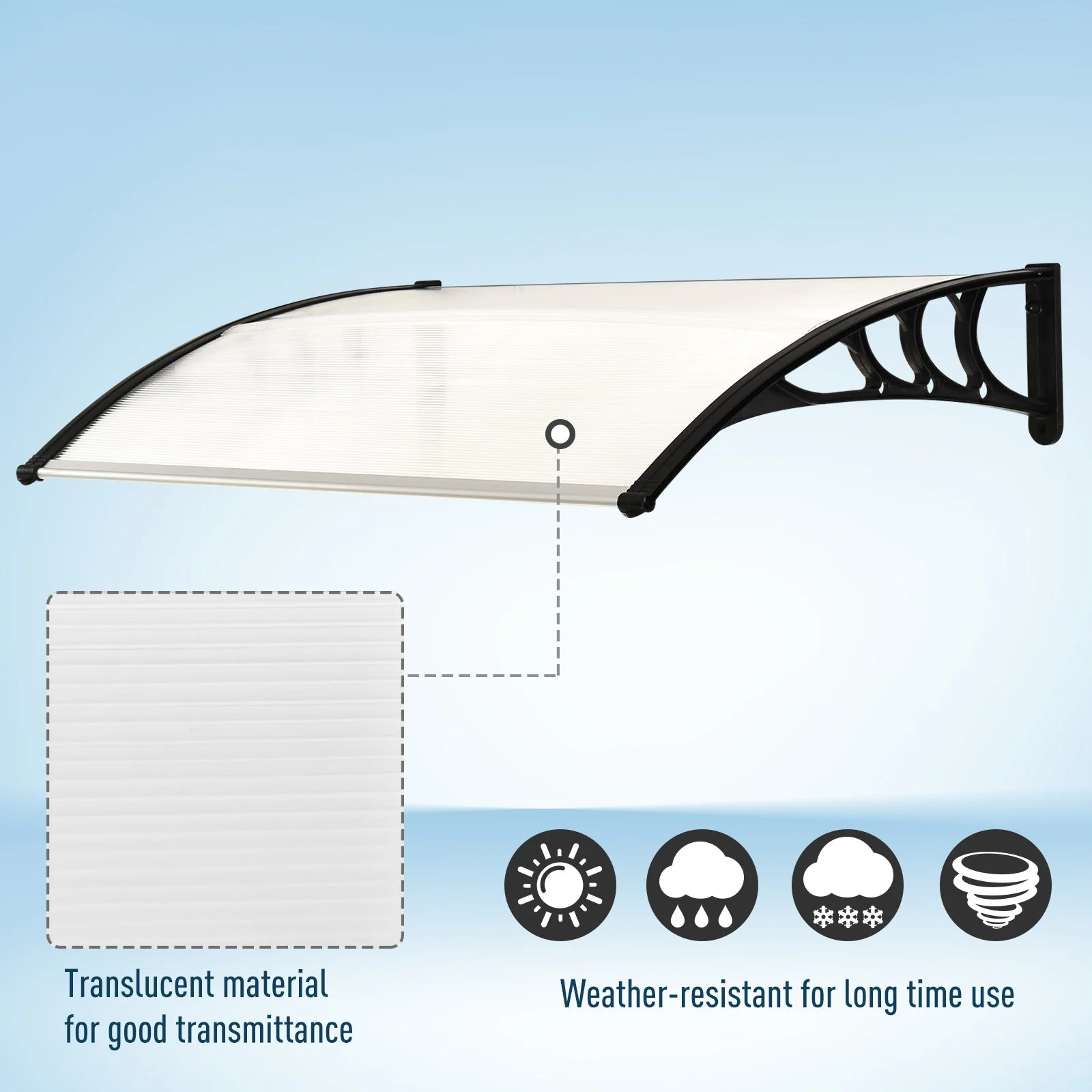 Outsunny Curved Window Door Canopy Aluminium Rigid Plastic Polycarbonate Fixed Outdoor Awning Modern Design Uv Water Rain Resist 120 X 75cm White - Image 6