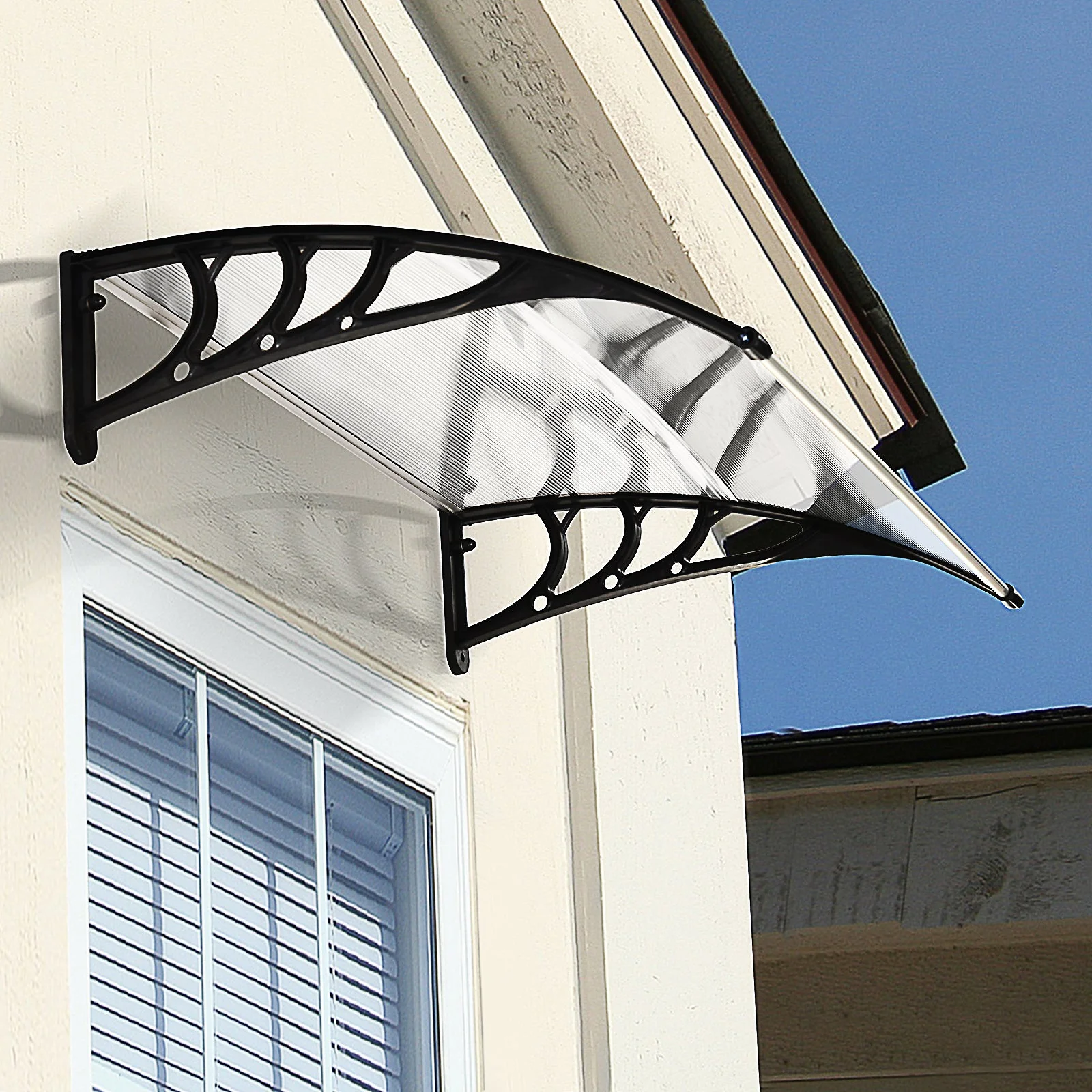 Outsunny Curved Window Door Canopy Aluminium Rigid Plastic Polycarbonate Fixed Outdoor Awning Modern Design Uv Water Rain Resist 120 X 75cm White - Image 9