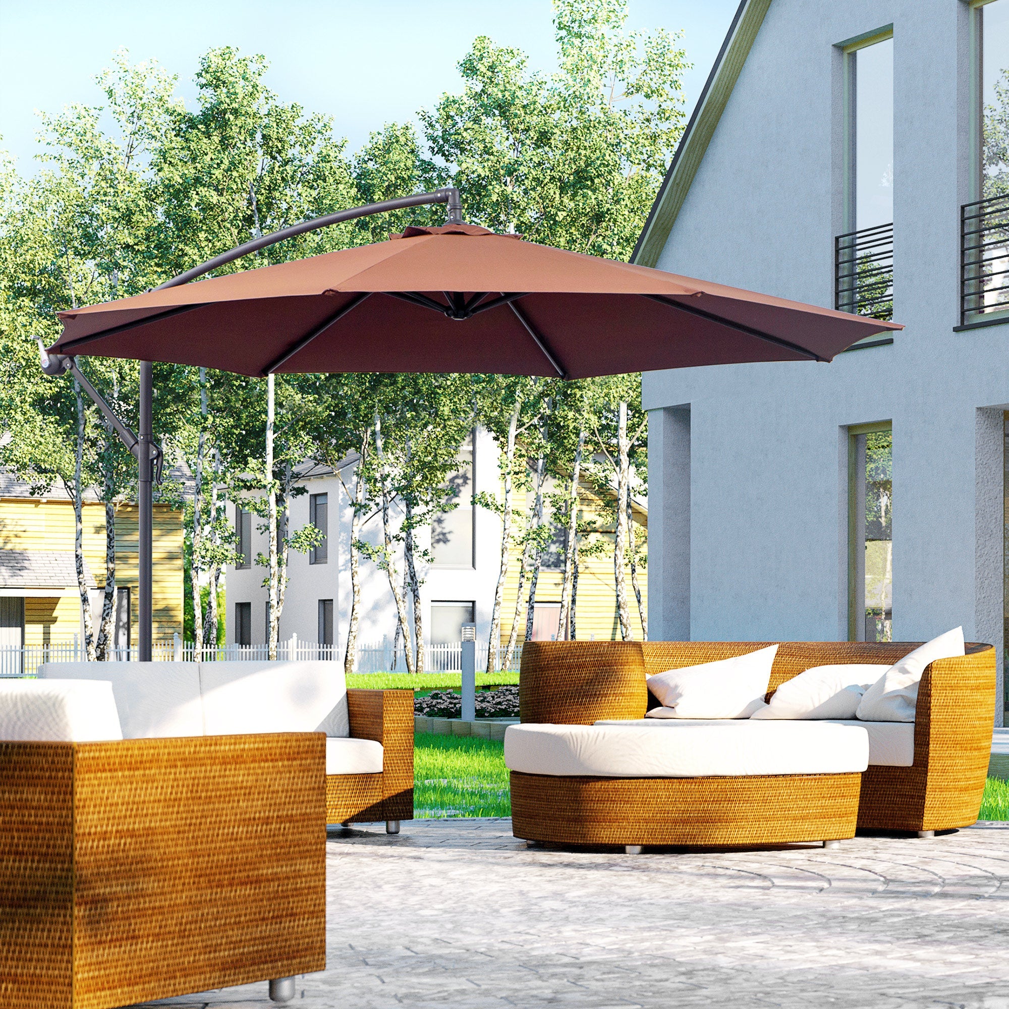 Outsunny Diameter 3M Hanging Umbrella Parasol-Coffee - Image 2