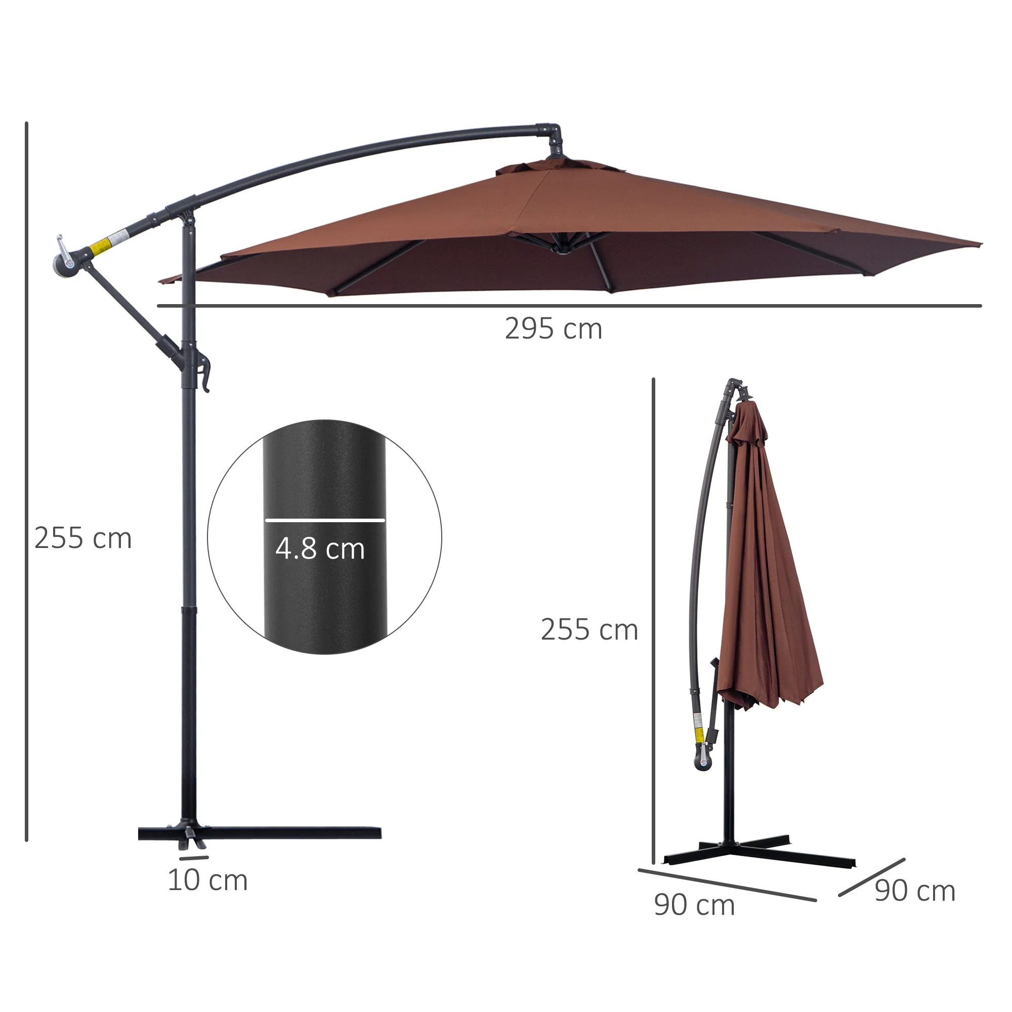 Outsunny Diameter 3M Hanging Umbrella Parasol-Coffee - Image 3