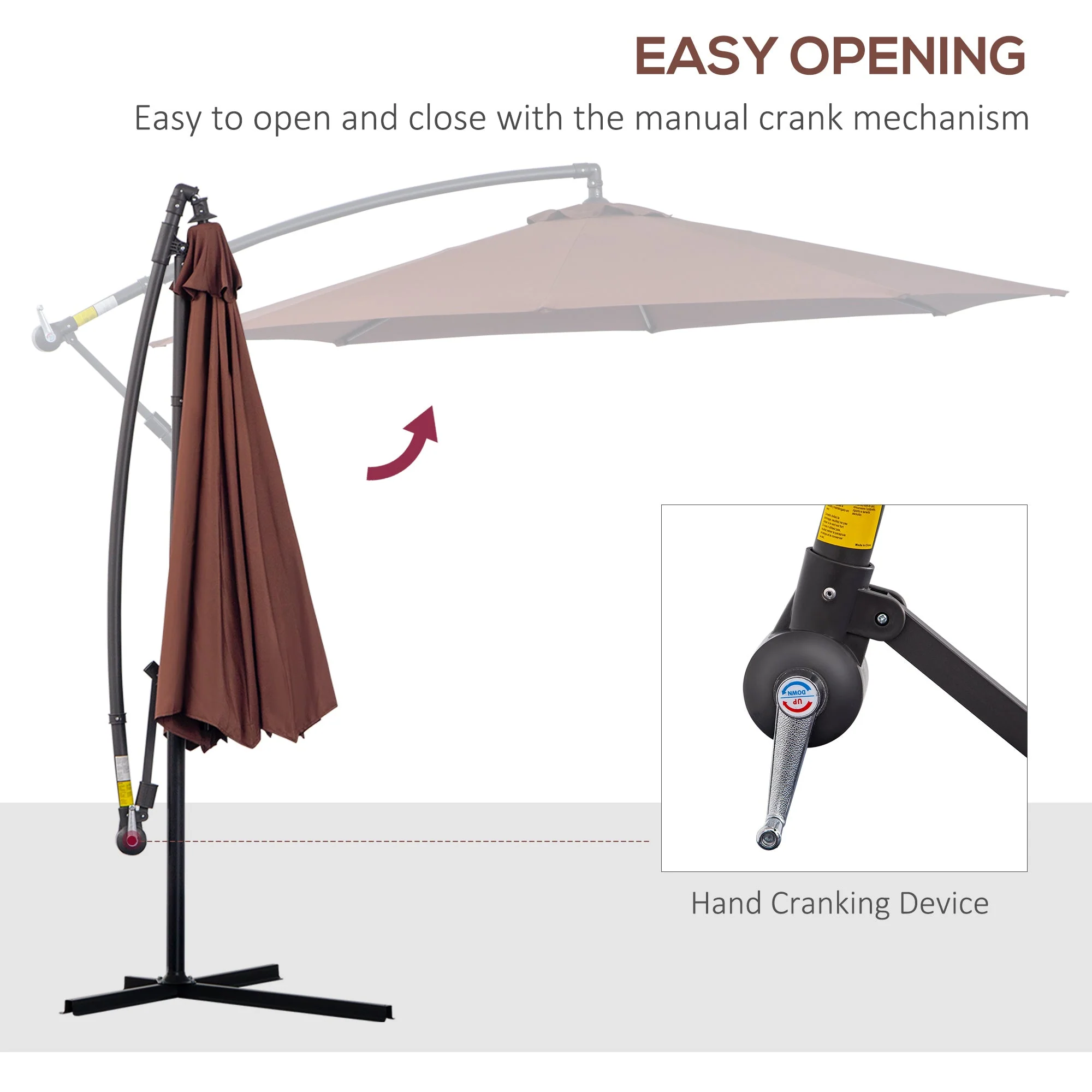Outsunny Diameter 3M Hanging Umbrella Parasol-Coffee - Image 4