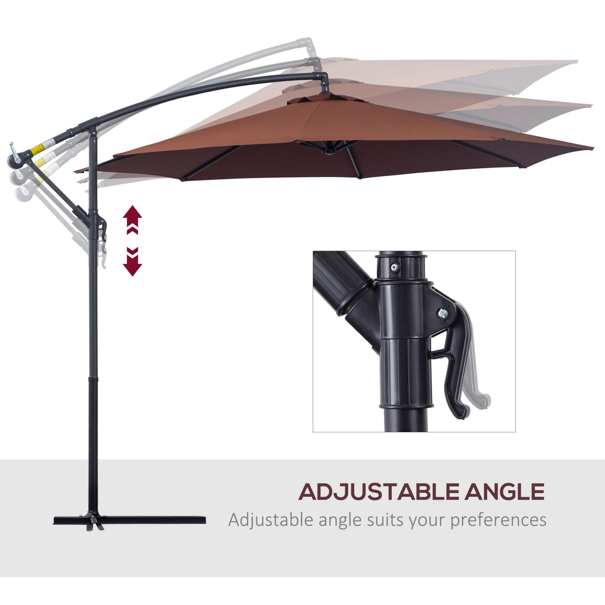 Outsunny Diameter 3M Hanging Umbrella Parasol-Coffee - Image 5