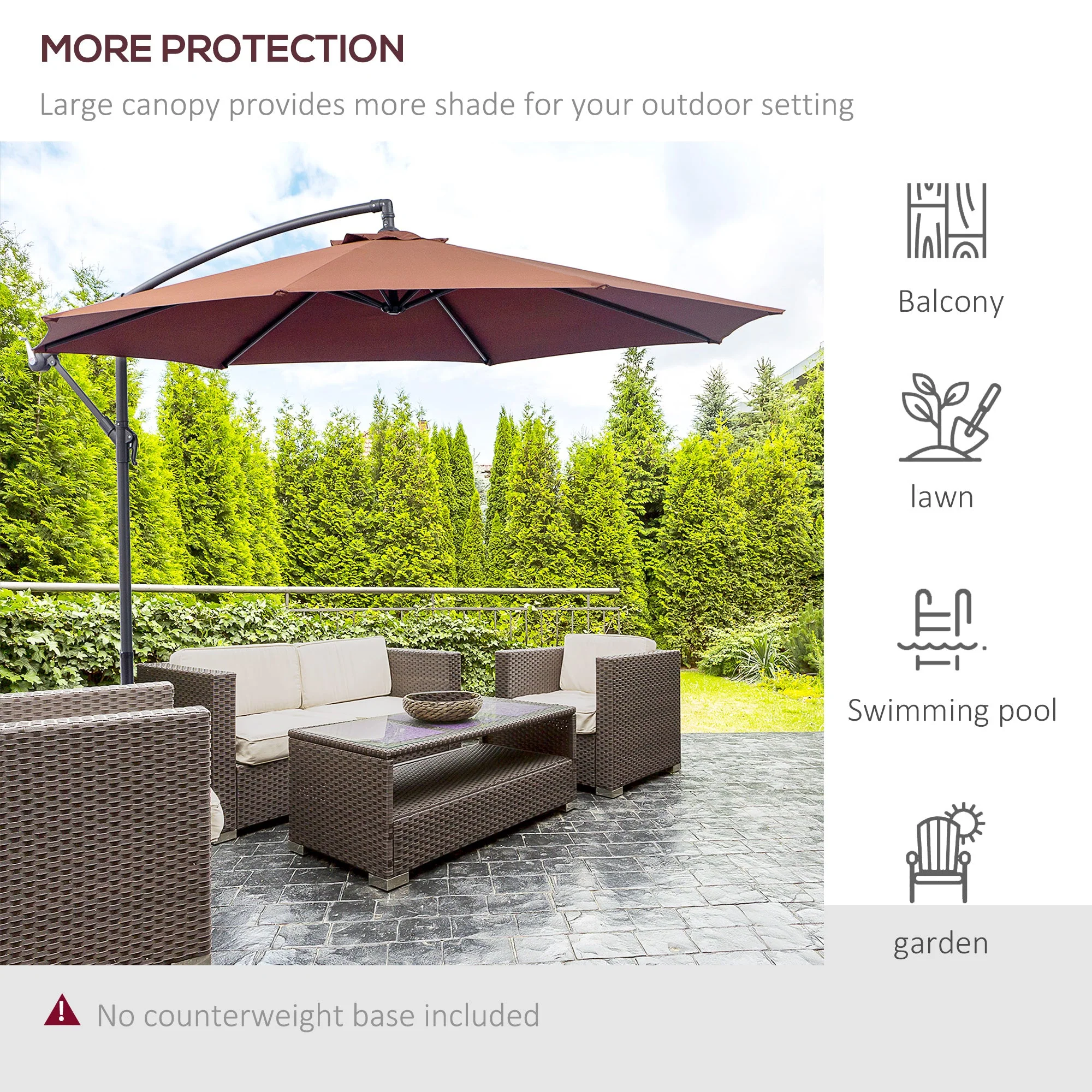 Outsunny Diameter 3M Hanging Umbrella Parasol-Coffee - Image 7