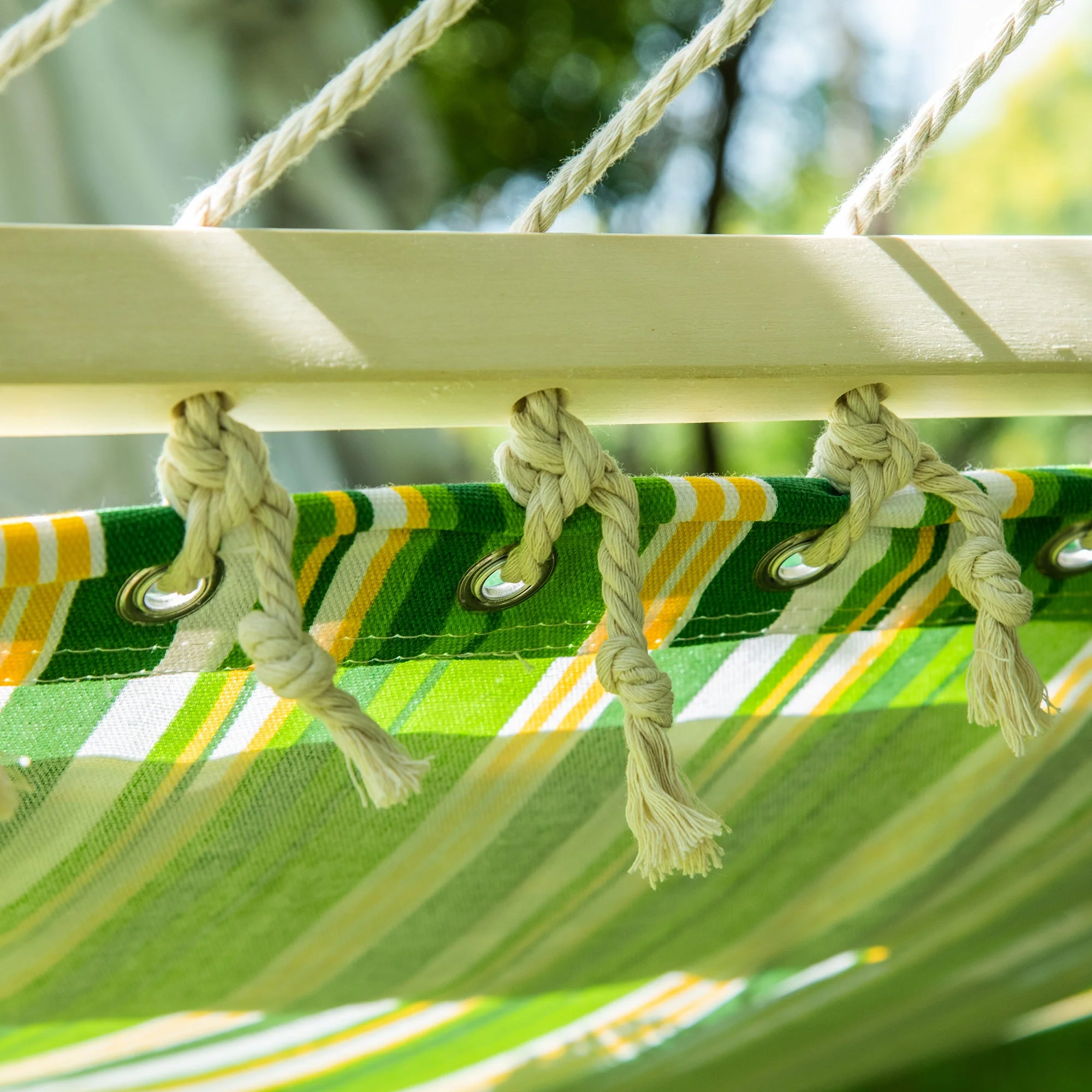 Outsunny Double Cotton Hammock Camping Swing Outdoor Garden Beach Stripe Hanging Bed With Pillow 188L X 140W (cm) Green - Image 8