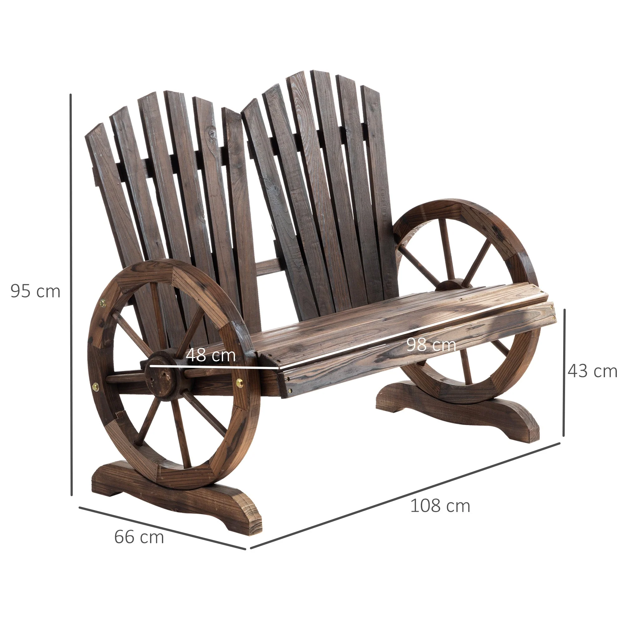 Outsunny Fir Logs Love Seats With Wheel-Shaped Armrests Large Load-Bearing Chair Natural Wood Grain - Image 3