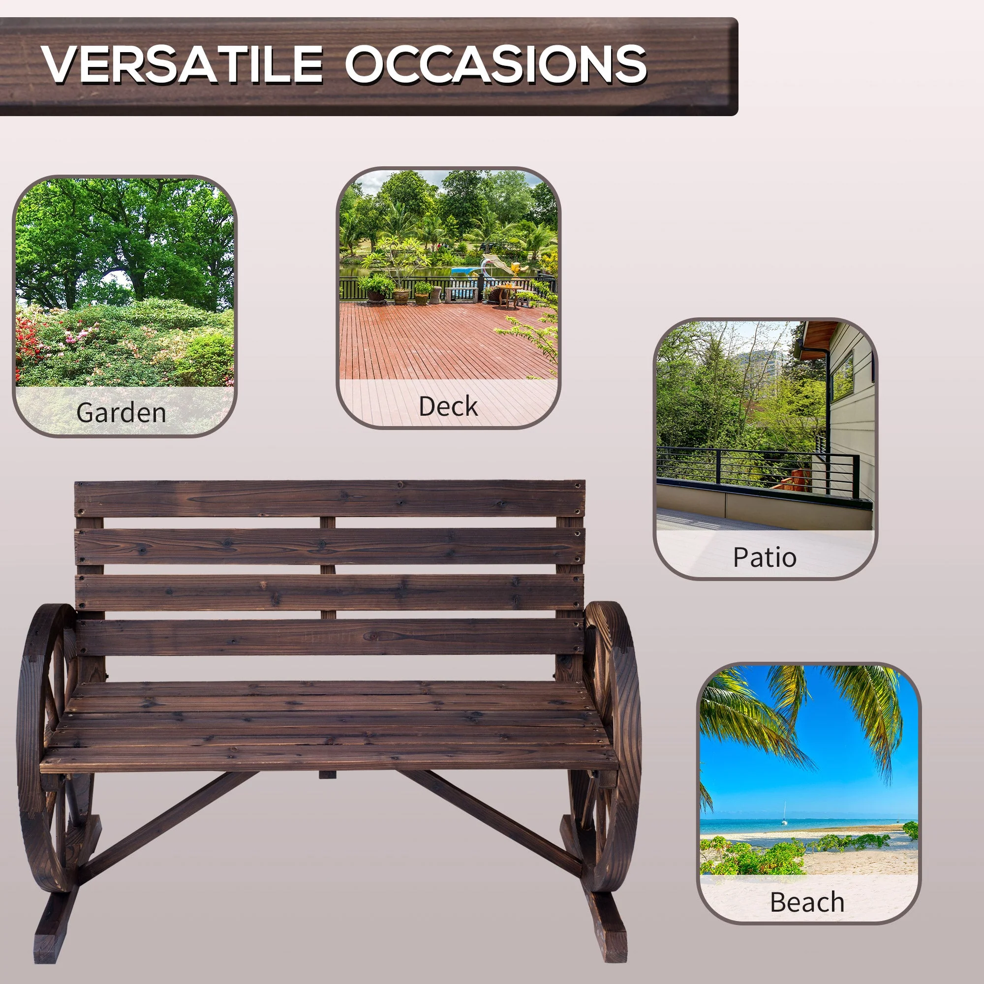 Outsunny Fir Logs Love Seats With Wheel-Shaped Armrests Large Load-Bearing Chair Natural Wood Grain - Image 7