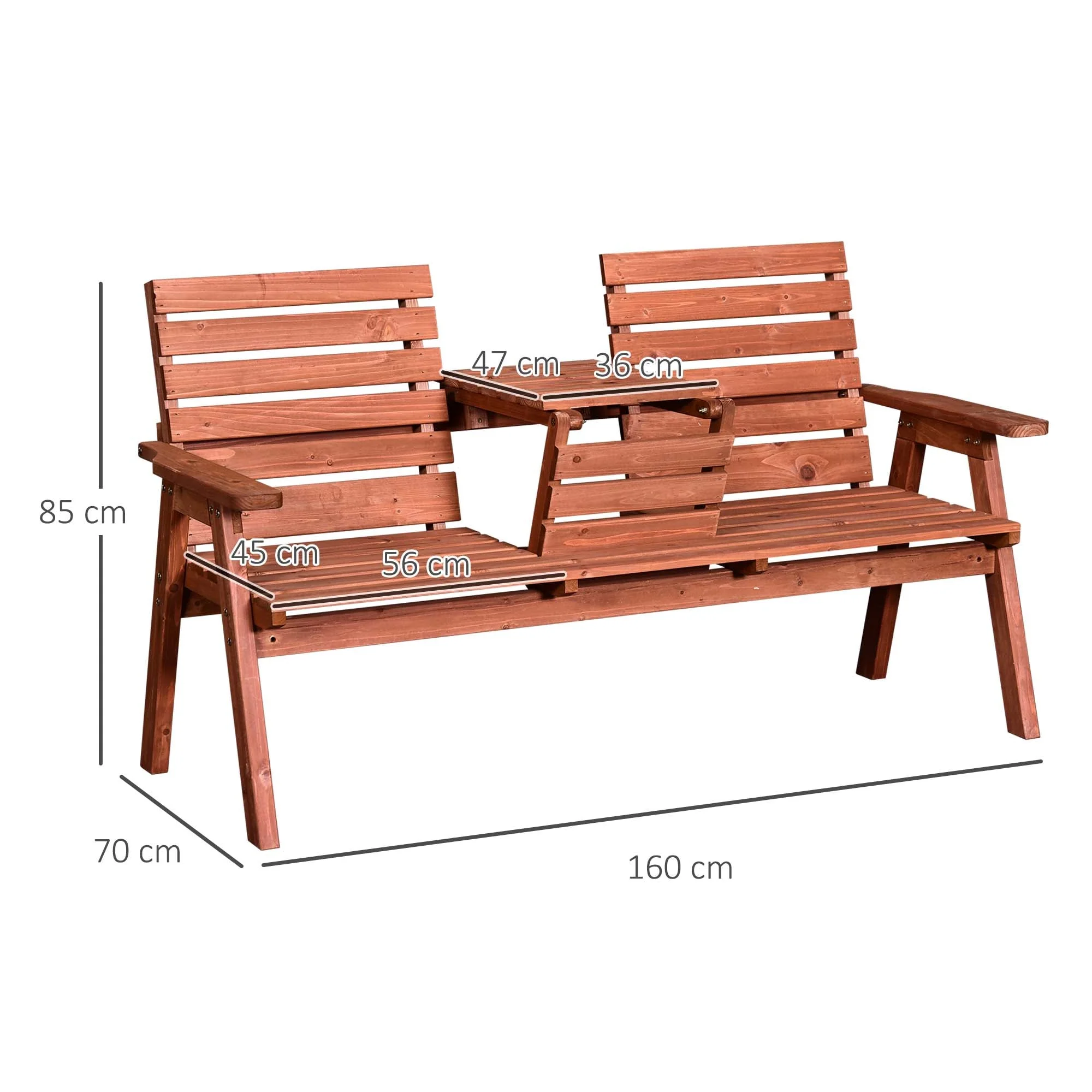 Outsunny Fir Wood Convertible 2 to 3 Seater Outdoor Garden Bench Wood Tone - Image 3