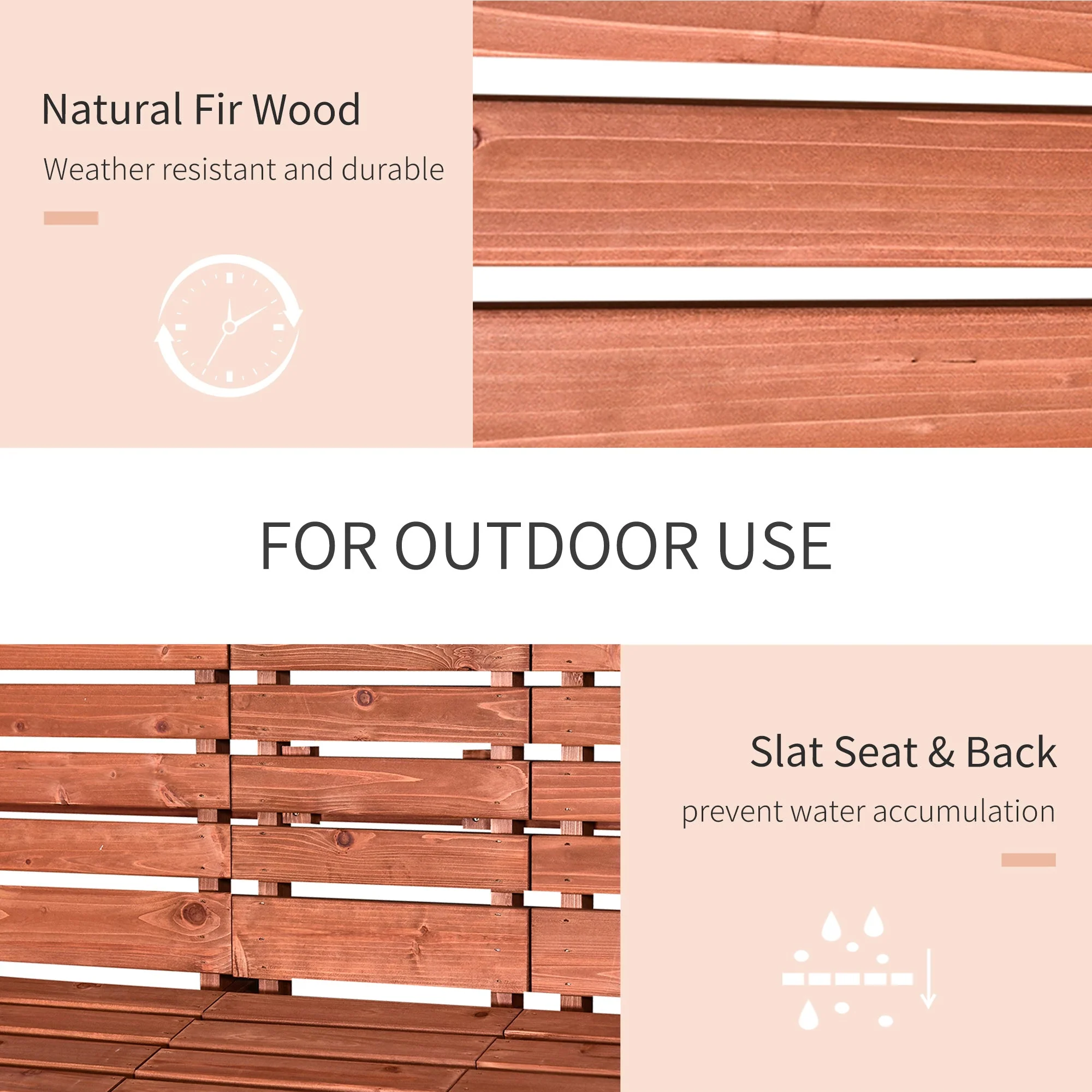 Outsunny Fir Wood Convertible 2 to 3 Seater Outdoor Garden Bench Wood Tone - Image 5