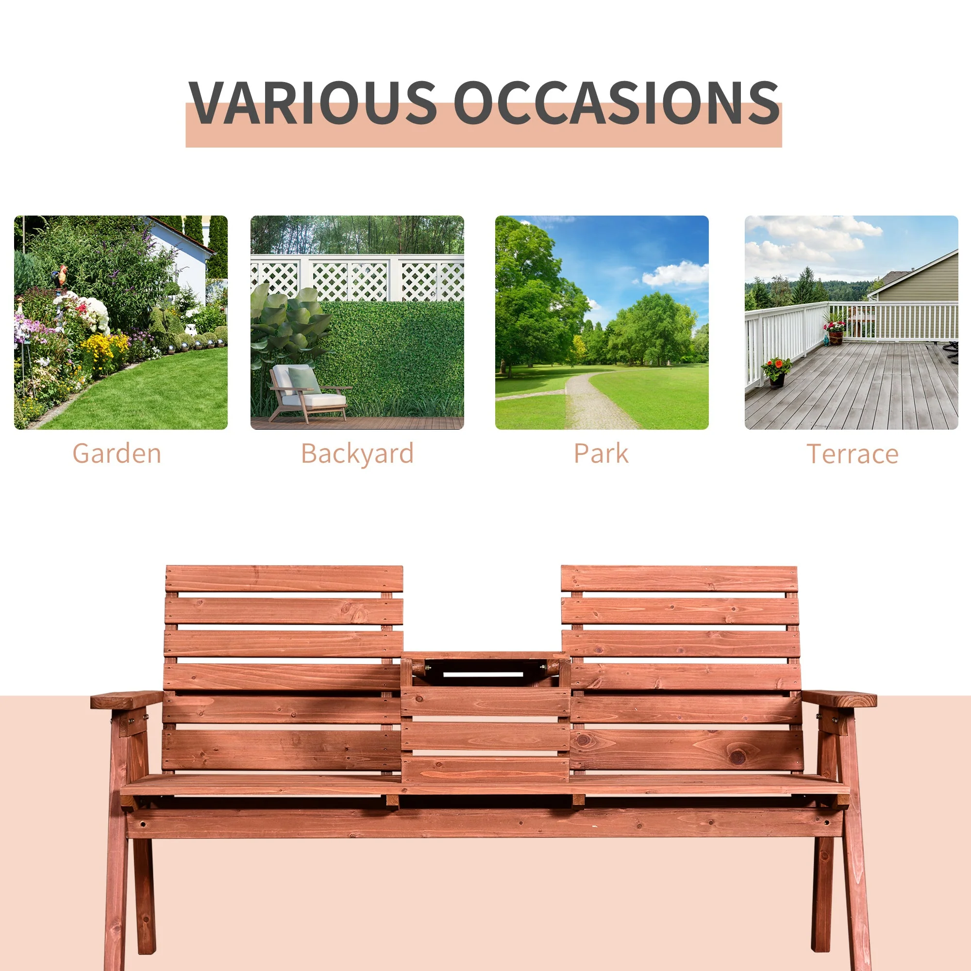 Outsunny Fir Wood Convertible 2 to 3 Seater Outdoor Garden Bench Wood Tone - Image 6
