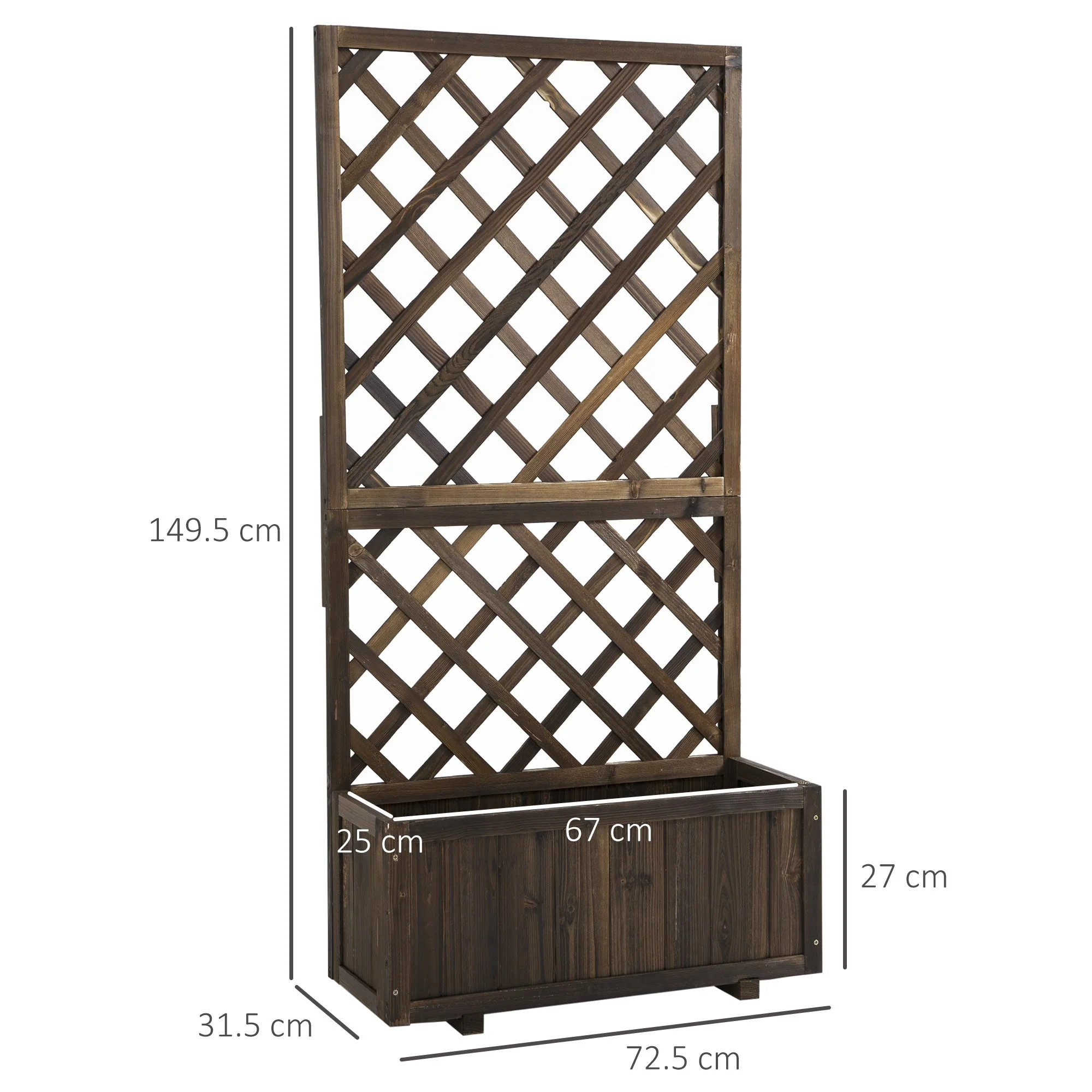 Outsunny Flower Planter Stand Trellis Shelf Garden Wood Steel Pergola Carbonised 72.5L X 31.5W X 149.5H - Image 3