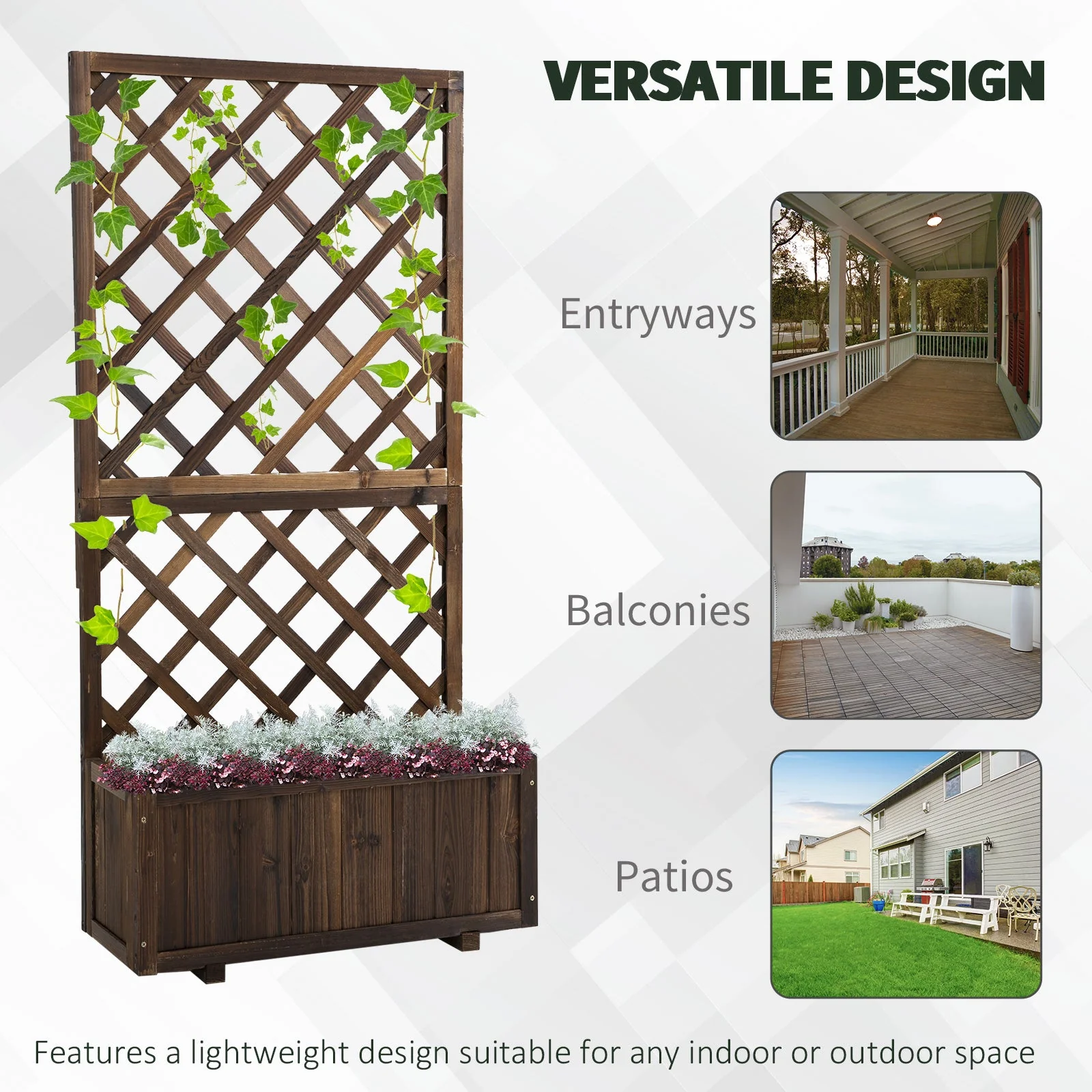 Outsunny Flower Planter Stand Trellis Shelf Garden Wood Steel Pergola Carbonised 72.5L X 31.5W X 149.5H - Image 6