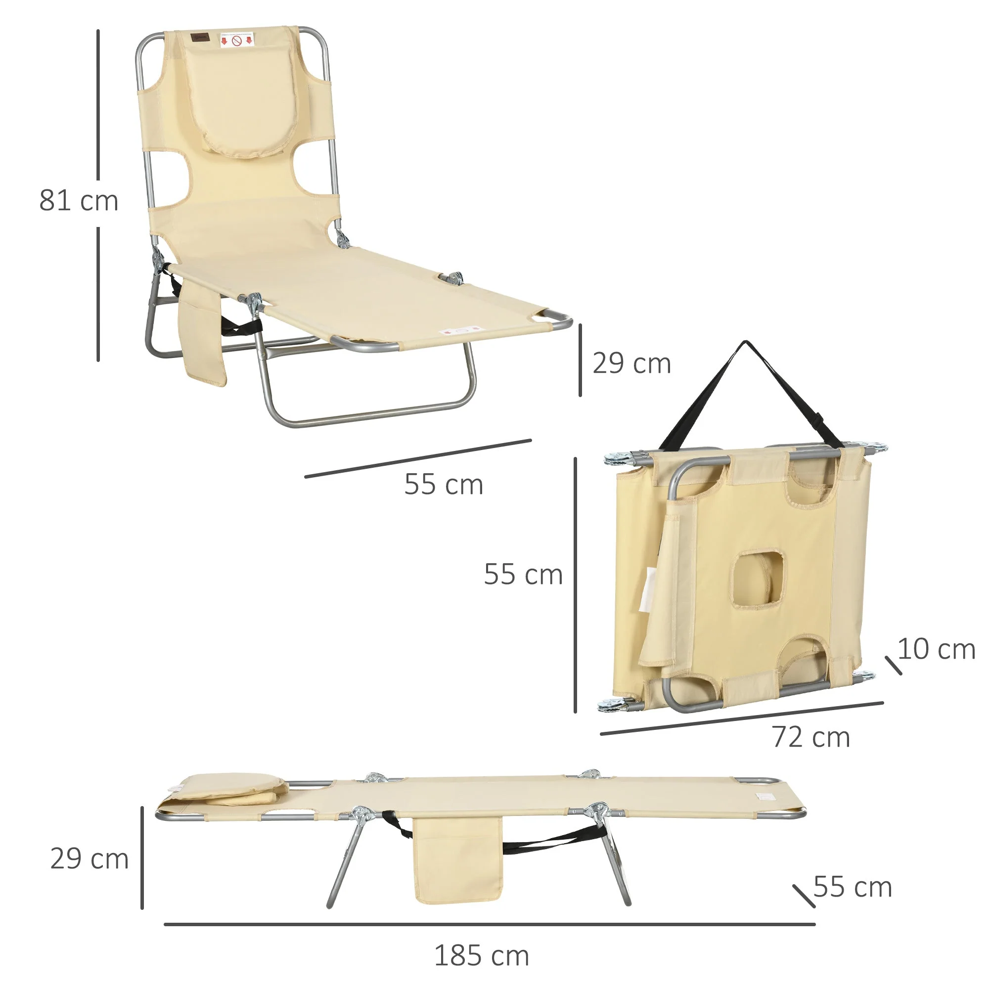Outsunny Foldable Sun Lounger - Image 2