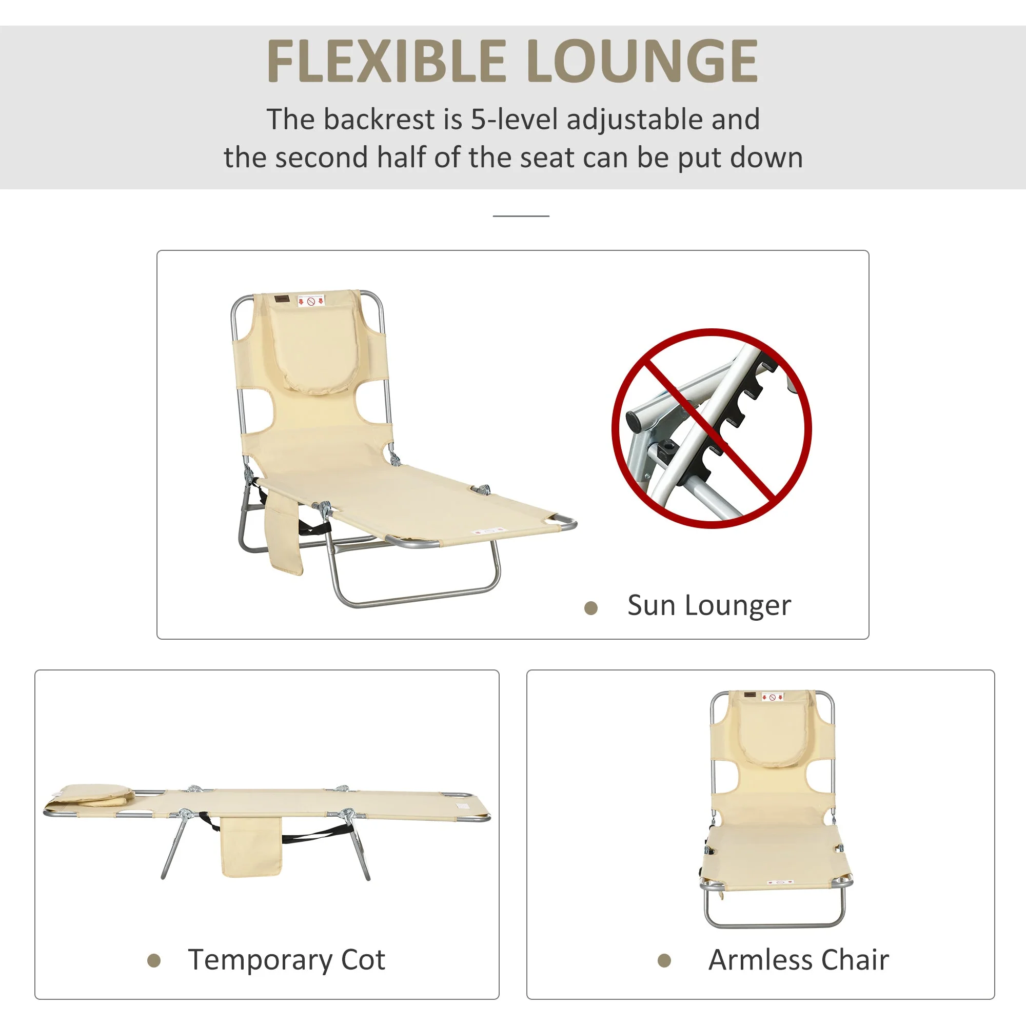 Outsunny Foldable Sun Lounger - Image 3