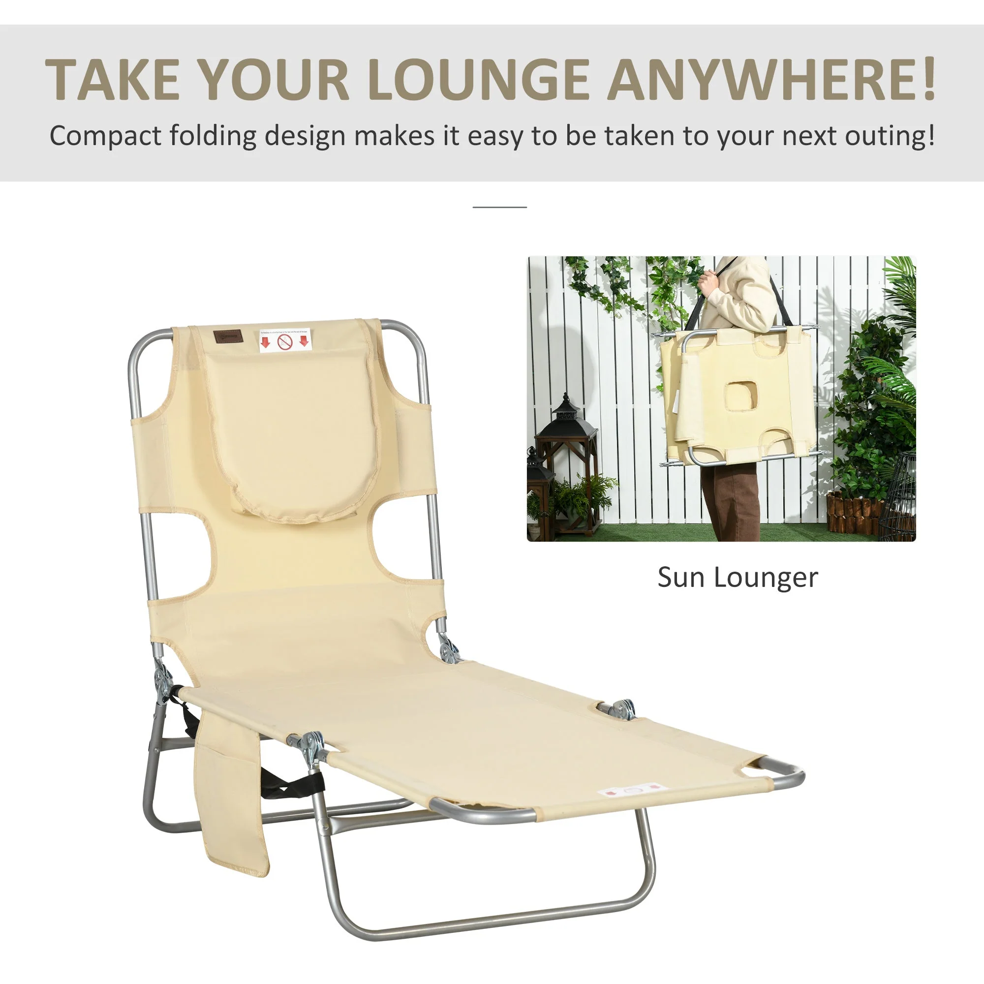 Outsunny Foldable Sun Lounger - Image 4